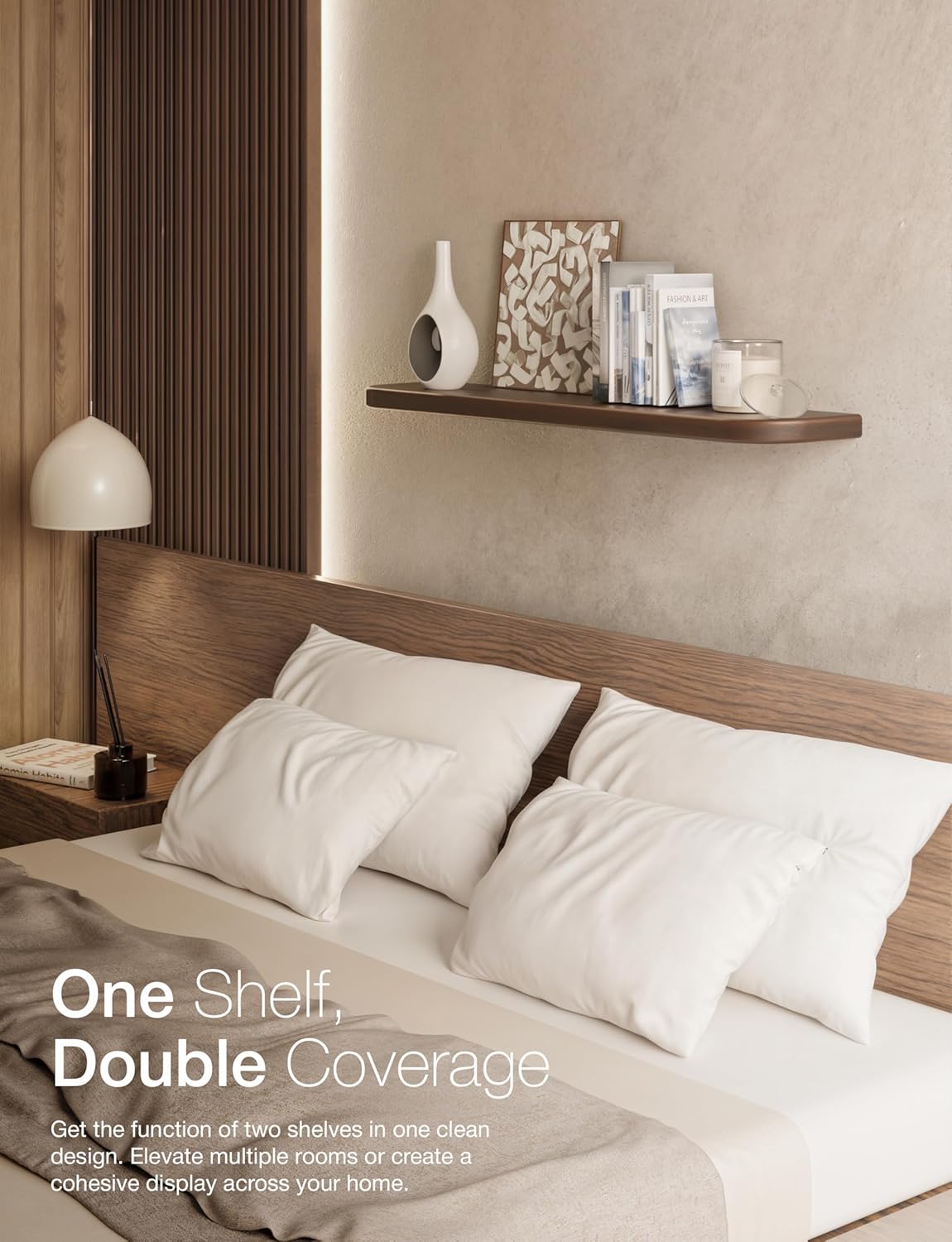 BATODA Set of 2 36” Acacia Floating Shelves for Wall (Round Edge) - Floating Bookshelf Wall - Storage Wood Shelves for House Decor, Kitchen, Bathroom - Brackets and Hardware Included (Walnut Color)