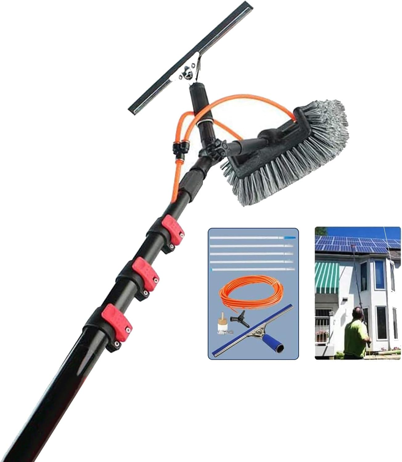 Window Cleaning Equipment, Telescopic Brush 36ft/10.8m Retractable Brush, Cleaning Photovoltaic and Solar Panel Windows,3.6M/12FT