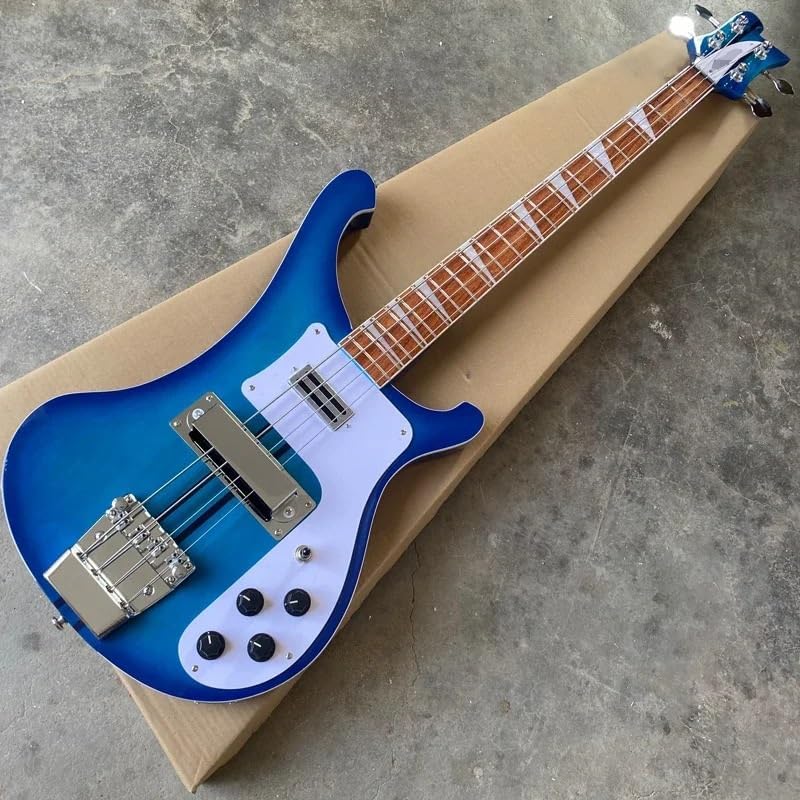 4-String Electric Bass Guitar - Stunning Blue Burst Gloss Finish, Neck-Thru Body - Adjustable Bridge