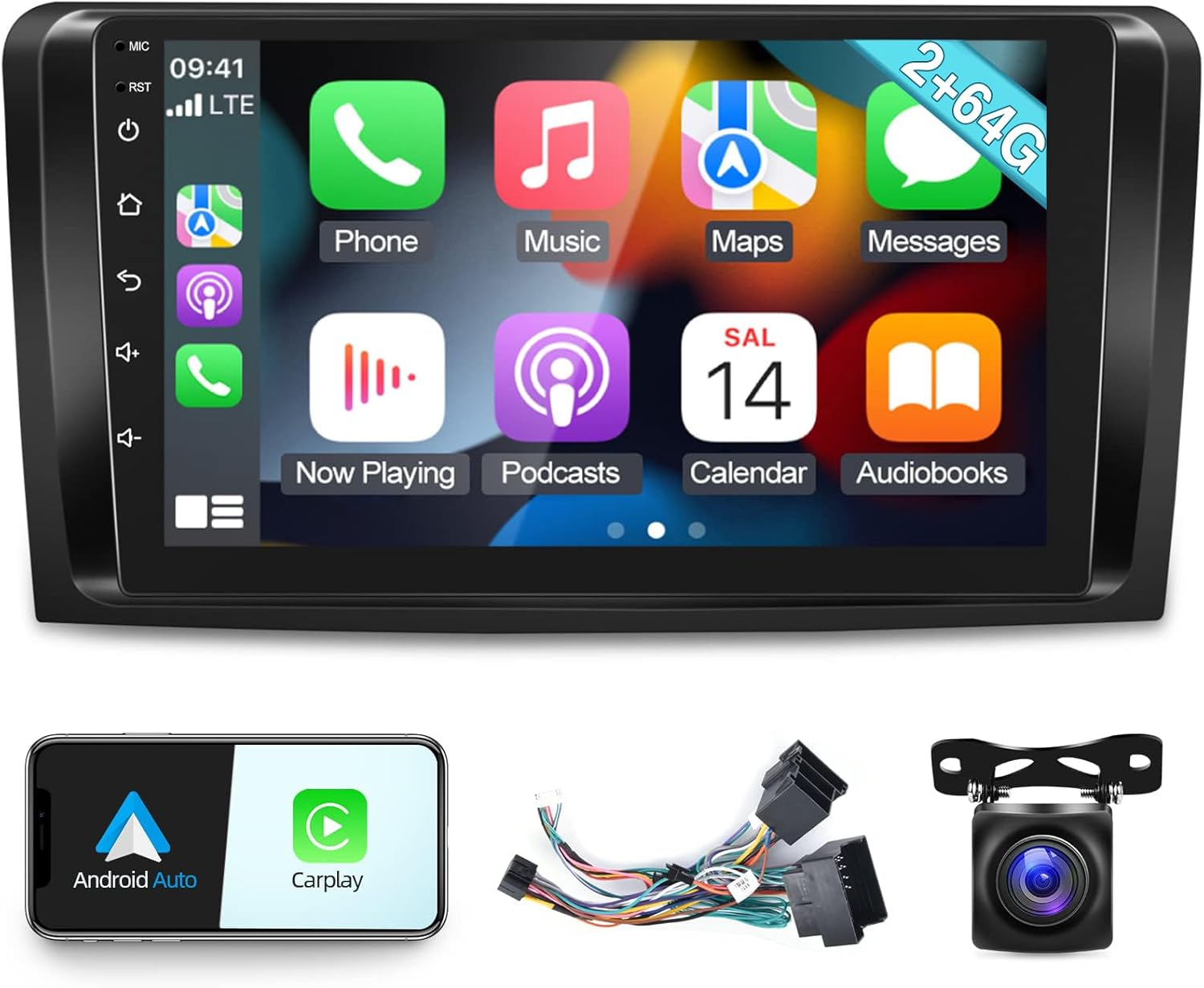 Car Radio for Mercedes Benz GL ML Class W164 X164 ML350 ML500 ML280 GL320 GL350 GL450 2005-2011, [2+64G] Android Touchscreen Stereo, Carplay/Android Auto/Bluetooth/Hi-Fi +AHD Backup Camera