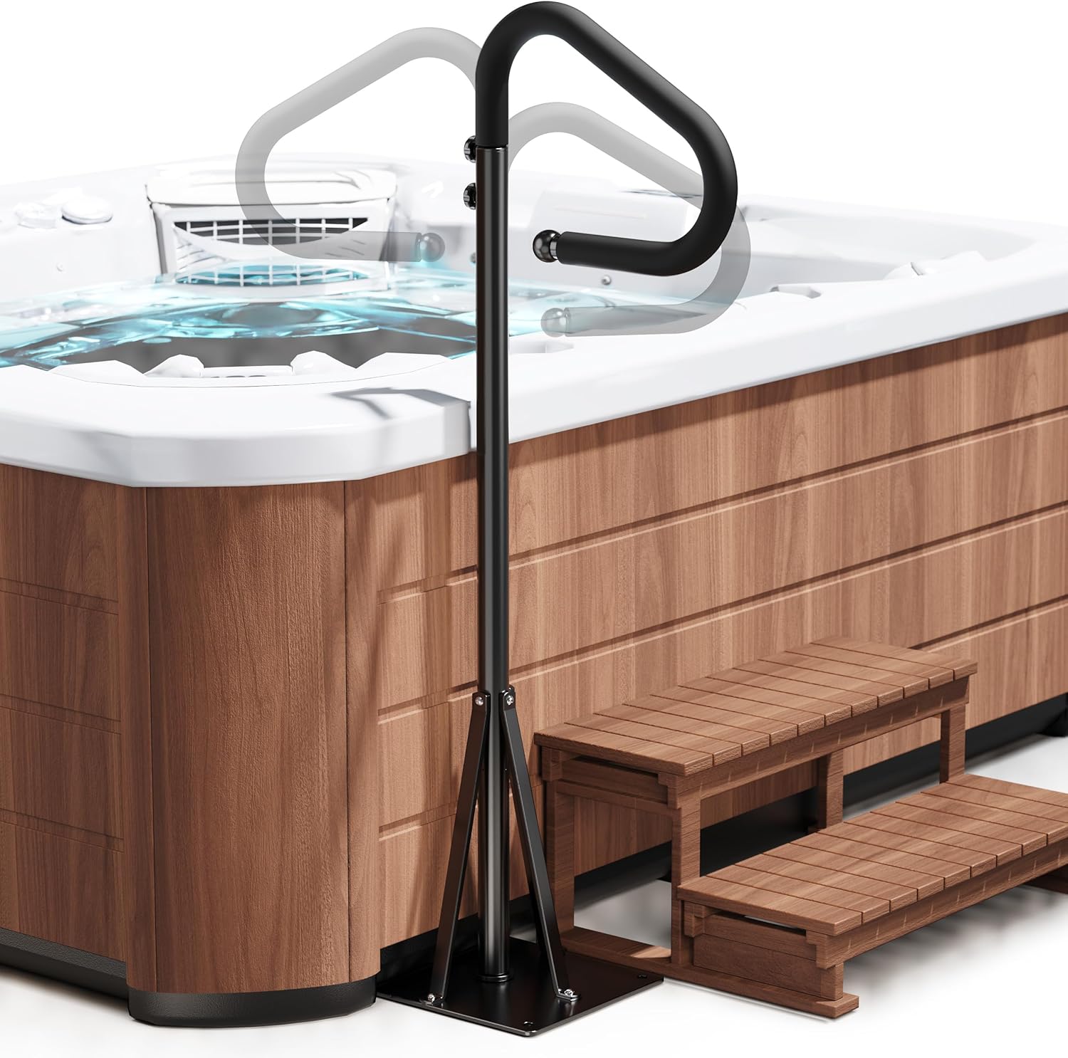 55''-62'' Hot Tub Handrail Side Safety Rail – 360° Swivel Spa Grab Bar, Heavy-Duty Powder-Coated Steel Assist Handle with Anti-Slip Foam Grip, Fits Most Hot Tubs, Swim Spas & Pools, 600LBS Capacity