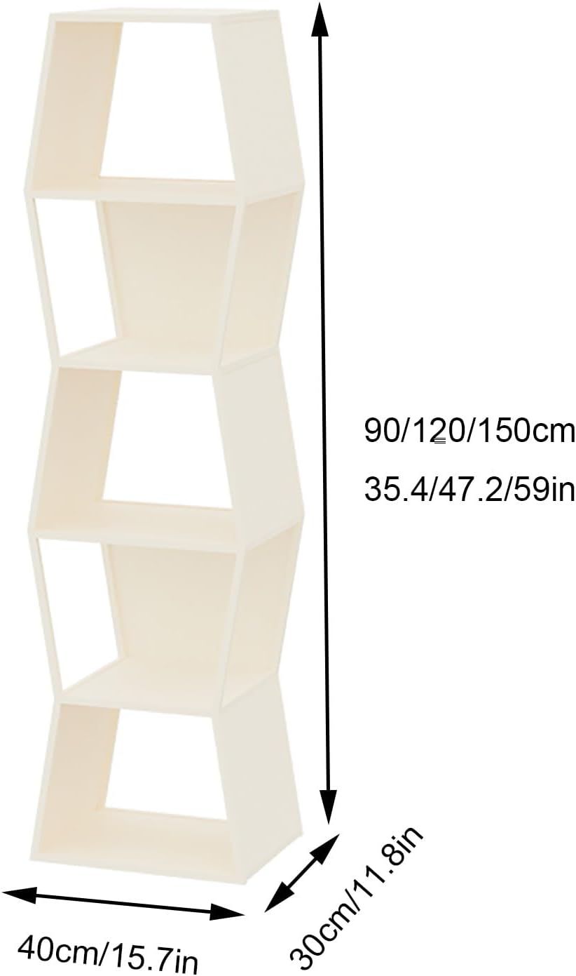 Vertical Bookshelf, 3/4/5-Tier Bookcase, Narrow Spine Book Shelf for Small Space, Corner Standing Shelf for Living Room, Office, Study, Entryway(Black,150cm/59in)