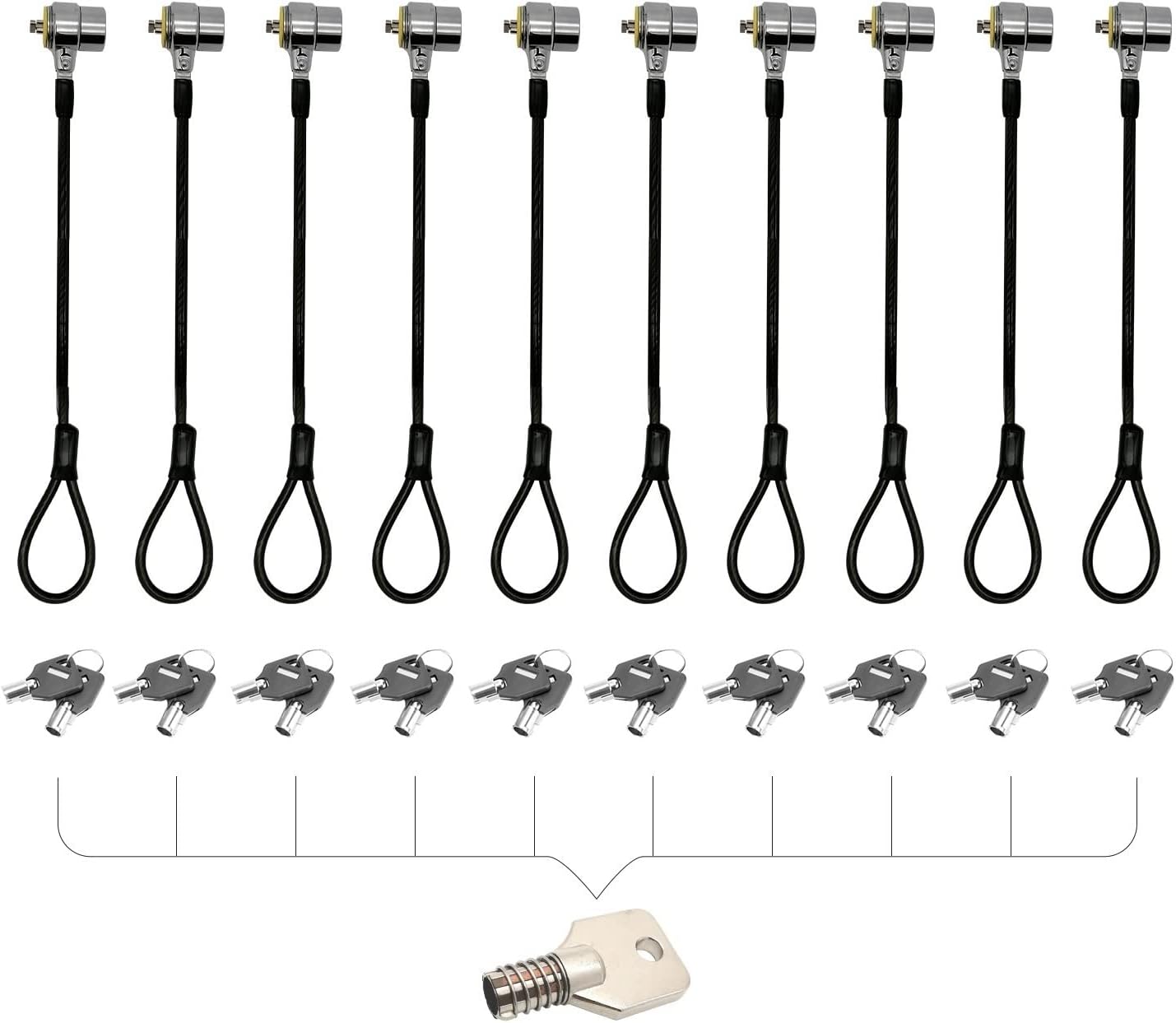 10Pack Laptop Security Cable Lock Anti Theft 6.7Feet for Laptops, Monitor & Other Devices (Keyed Different+Master Key)