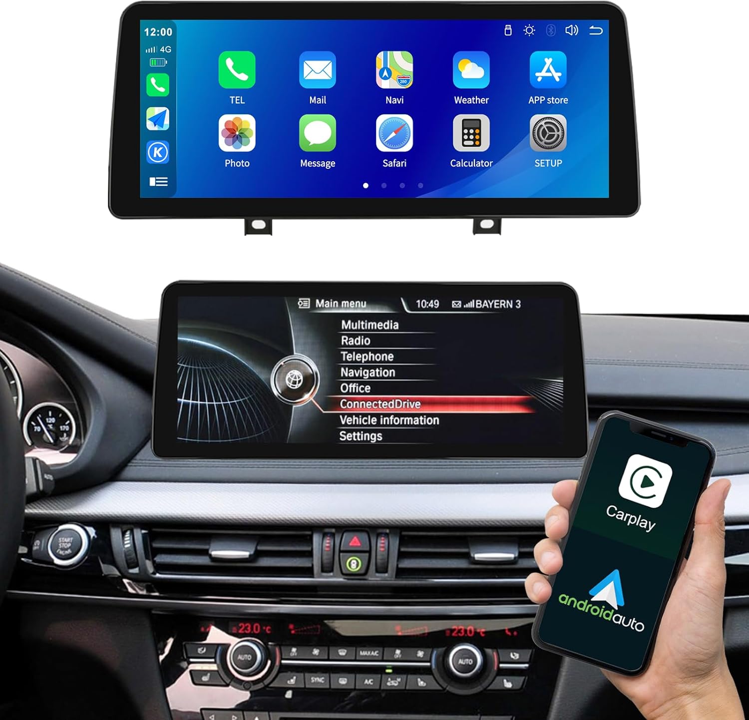 12.3 Inch Car Upgrade Screen Wireless Carplay for BMW X5 F15 2014-2016 with NBT System Support Wireless Android Auto,Bluettoth,Mirrorlink,Siri,GPS,Rear Camera,Original Car Functions