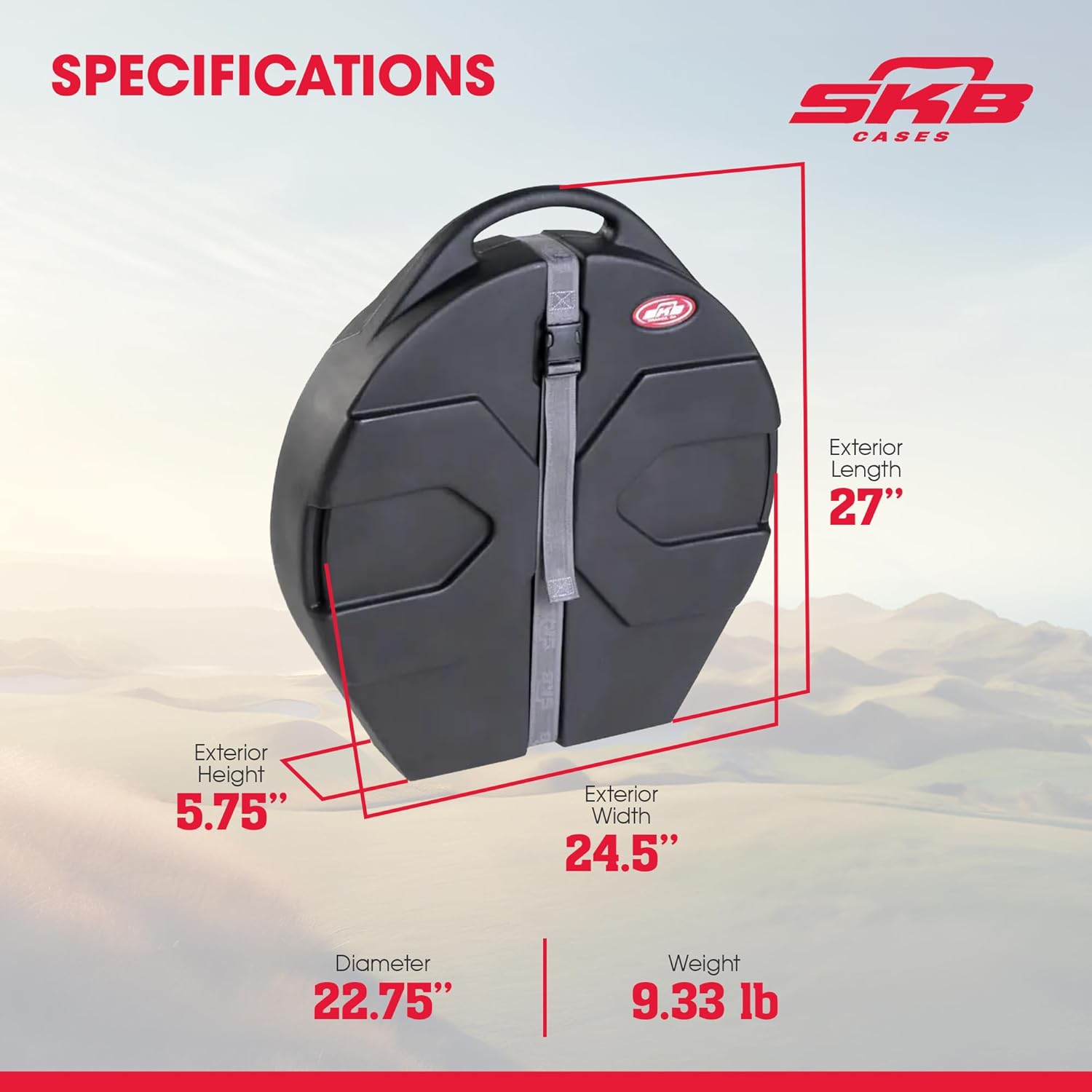 SKB 22 Inch X Cymbal Vault, Durable Roto-Molded Polyethylene Hard Case with Handle, Storage Pocket and Padded Dividers, Fits Up to 8 Cymbals