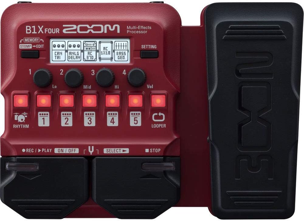 Zoom B1X Four Bass Multi-Effects Pedal (Expression Pedal) with Polsen HPC-A30 Monitor Headphones, 9V Power Adapter & 10ft Instrument Cable Bundle