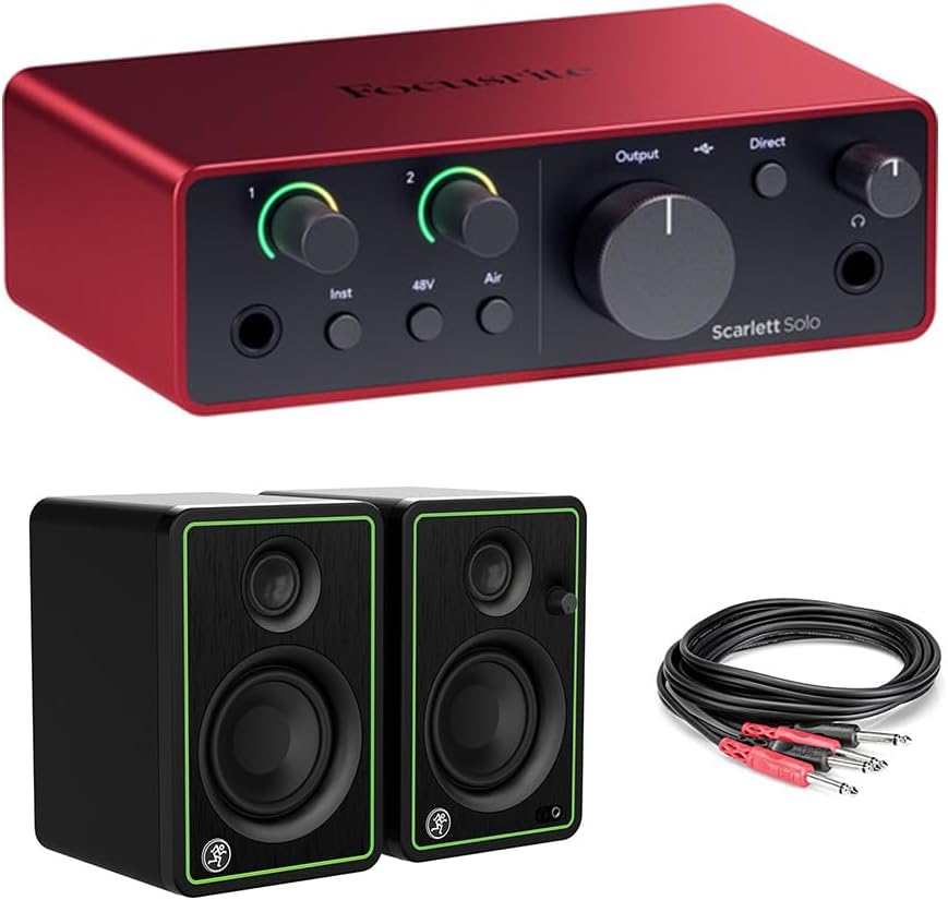 Focusrite Scarlett Solo USB-C Audio Interface (4th Gen) Bundle with Mackie CR3-X Creative Reference Series 3