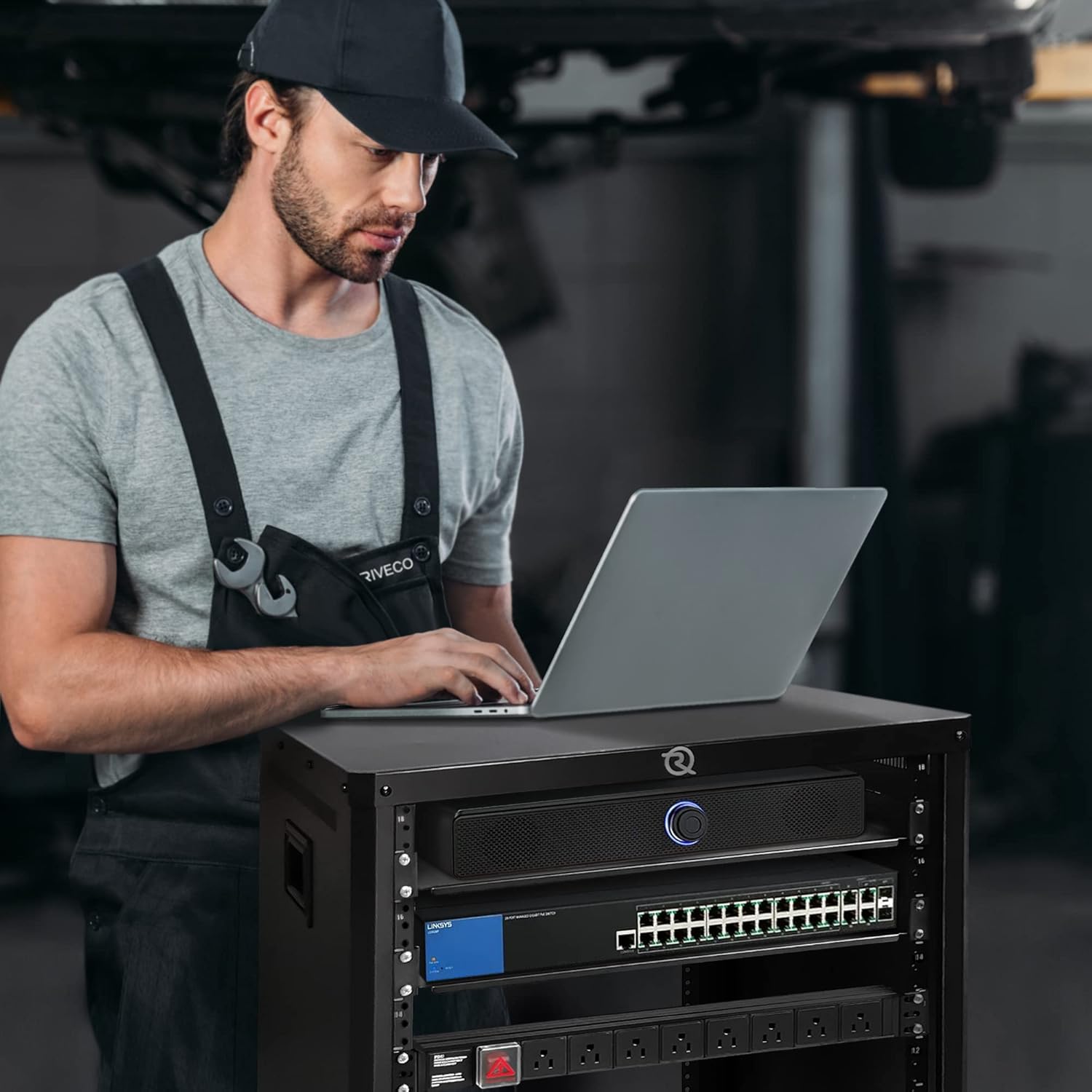 RIVECO 18U Stereo & Server Rack with Caster Wheels, Rolling Network Cabinet, Open Frame Rack for 19-inch Audio Video Music Recording & IT Equipment Lifting Handle & 1U 10