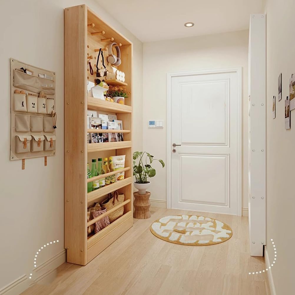 Narrow Cabinet Behind The Door, Wood Material Book Storage Bookcase Tall Slim Storage Bookshelf Space Saving Corner Open Shelf for Pantry Bedroom Living Room,40 * 10 * 178cm