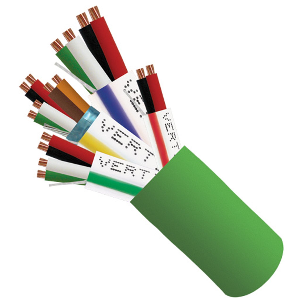 Vertical Cable Access Control Cable Riser: 22 AWG/3 Pair Shielded + 18AWG/4 Conductor + 22 AWG/4 Conductor + 22AWG/2 Conductor, Stranded Bare Copper Conductors, Green, 500ft Spool