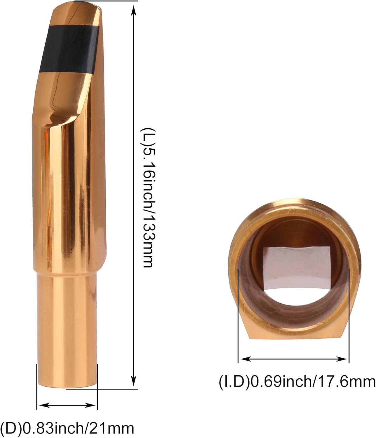 Yibuy Brass Baritone Sax Mouthpiece with Ligature & Cap #6 Golden Replacement for baritone saxophone