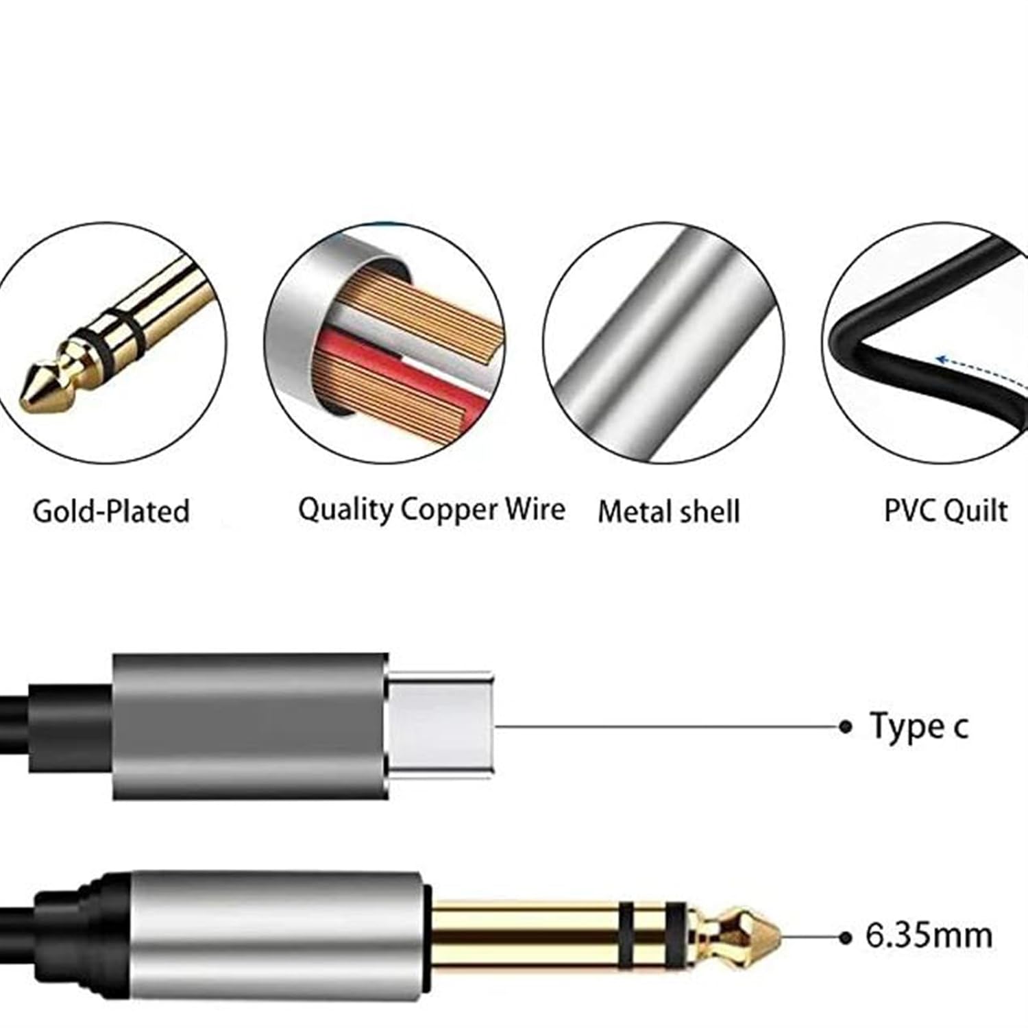 5m Type-C to 6.35mm Cell Phone Connection Electronic Piano Guitar Microphone Amplifier Audio Cable