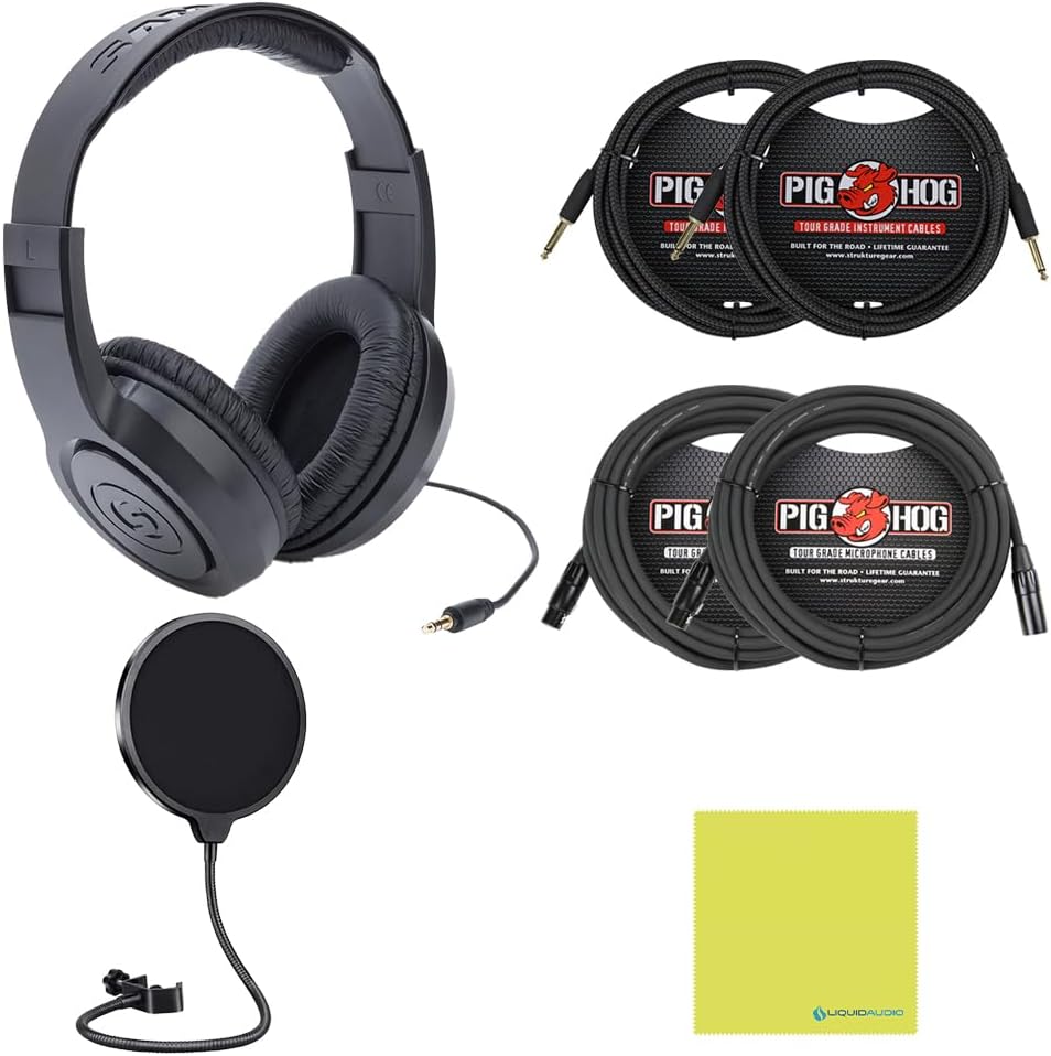 Universal Audio Volt 476P USB-C Audio Interface Bundle w/Samson Over-Ear Stereo Headphones, 2-Pack Pig Hog 8mm XLR Mic Cable, 2-Pack Pig Hog 