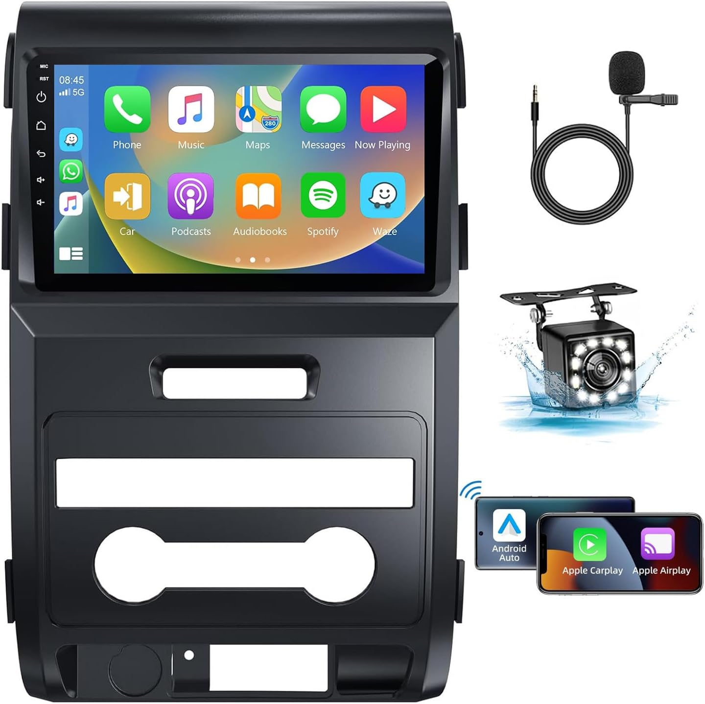 9' Touch Screen Car Stereo for Ford F150 2009-2013, 2+64G Android Car Stereo with Wireless Carplay & Android Auto, Bluetooth, Backup Camera, F150 Head Unit with SWC/GPS/FM