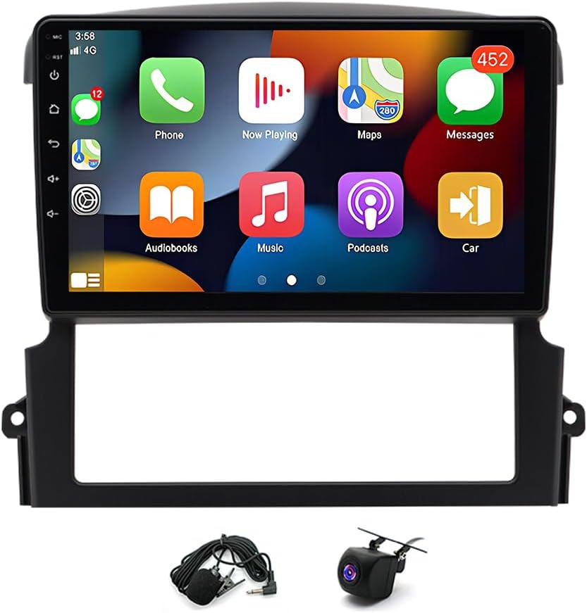 4+64G 9 inch w/Android 13 Car Radio Stereo for Kia Sorento 2004-2008, 1080P Double Din Touch Screen Car Audio Receiver with w/carplay Andriod Auto, w/Bluetooth, GPS, SWC, WiFi, HD Backup Camera