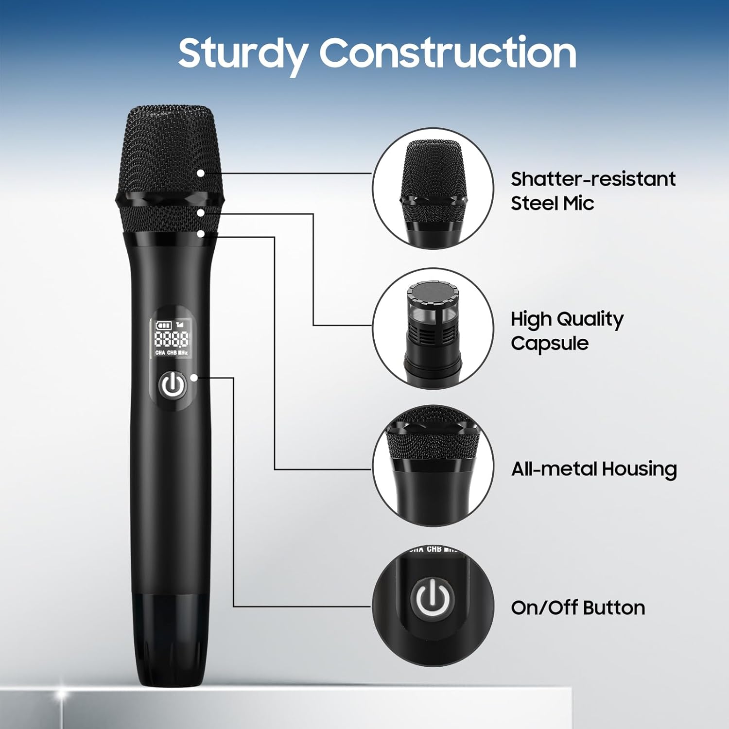 Wireless Microphone System, UHF Professional Metal Dynamic Handheld Wireless Microphone, Karaoke Microphone, Suitable for Home KTV, conferences, speeches, Churches, DJs, Weddings, 200 feet (Black)