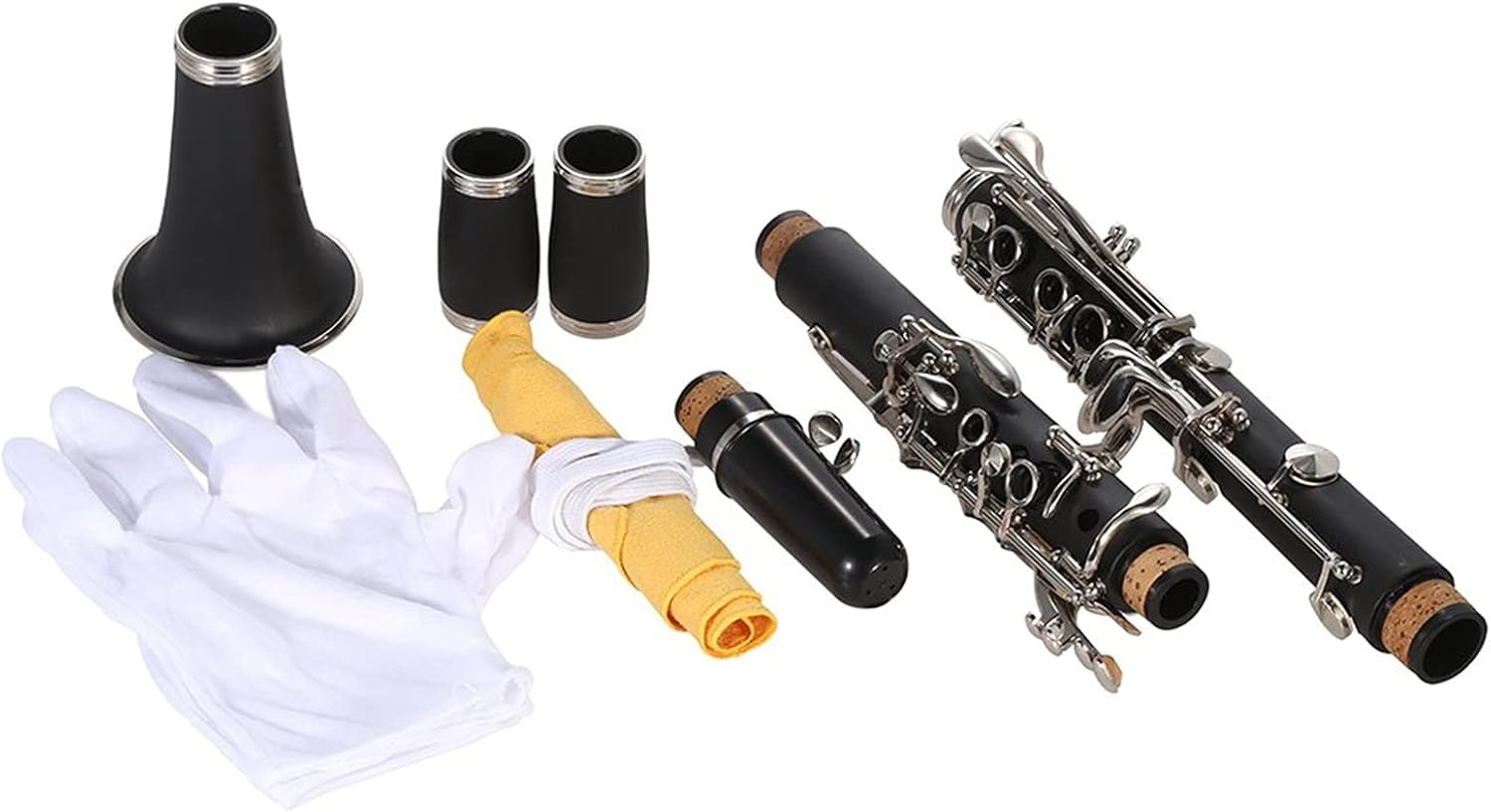 Clarinet Set ABS 17 Keys Bb Clarinet White Copper Nickel Plated Belt Cleaning Cloth Gloves Woodwind Instrument Professional Clarinet