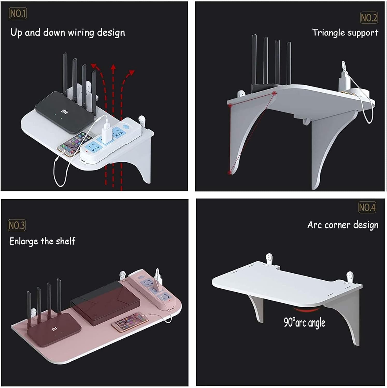 Floating TV Stand (18.7in/47.6cm), Wall Mount WiFi Router Stand，Punching-Free Storage Rack Floating Shelf for Set-Top Box Router Game Consoles for Home (Size : 47.6cm(18.7in))