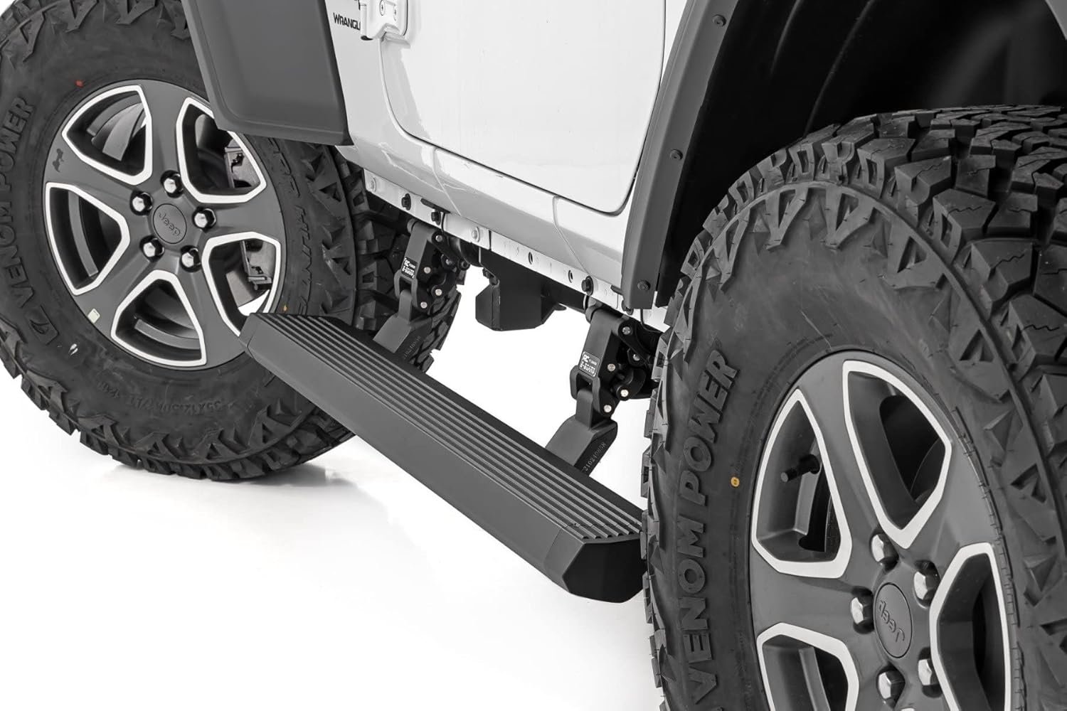 Rough Country Power Running Boards with LED Step Lights for for Jeep Wrangler JL (2018-2025) 2-Door - Dual Motor Electric Powerstep Board & Retractable Truck Steps