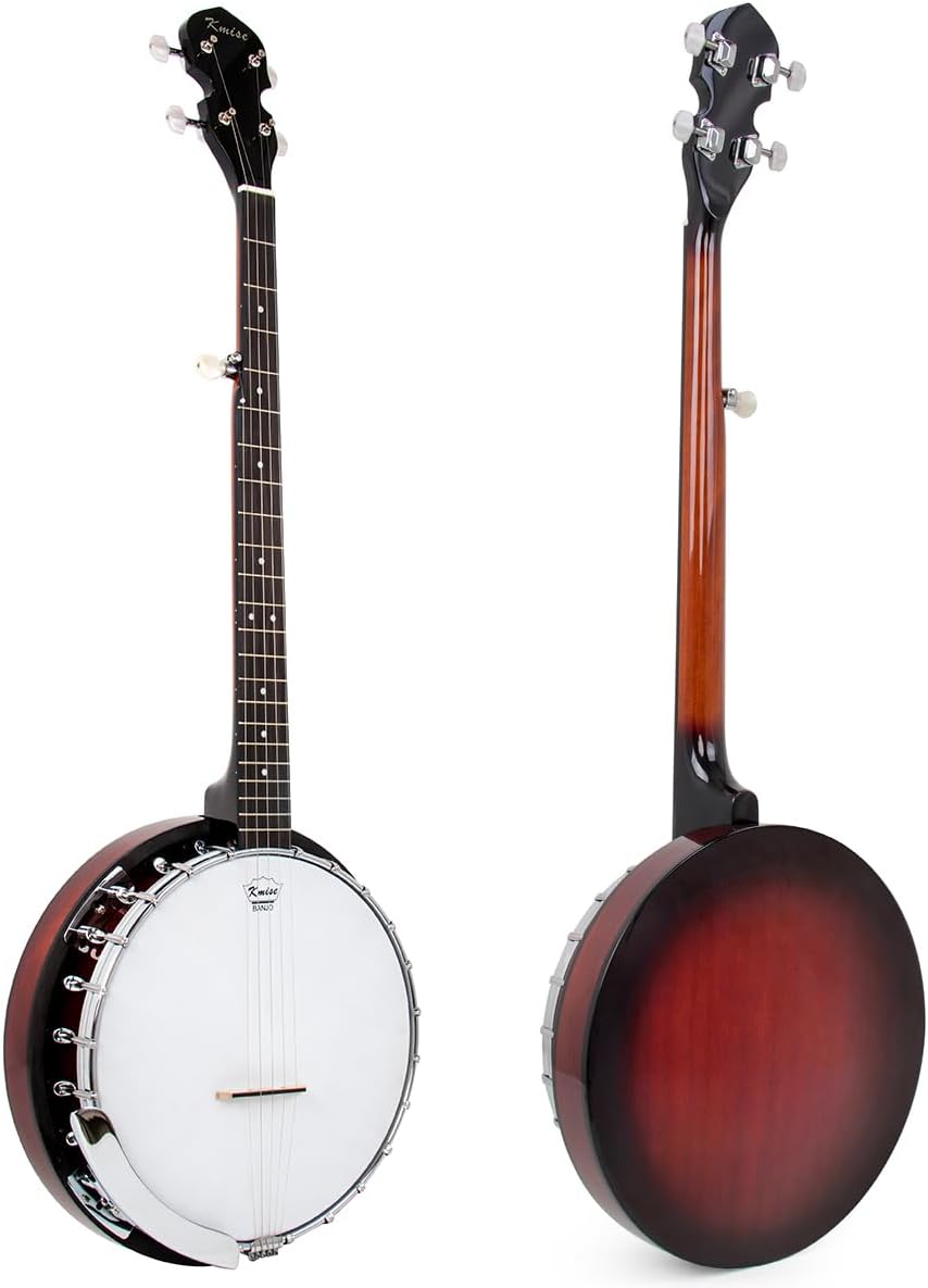 Kmise 5 String Resonator Banjo,Professional Sapele Back Full Size Banjos Starter Kit with Bag Tuner Strap Strings Picks Ruler Wrench Bridge