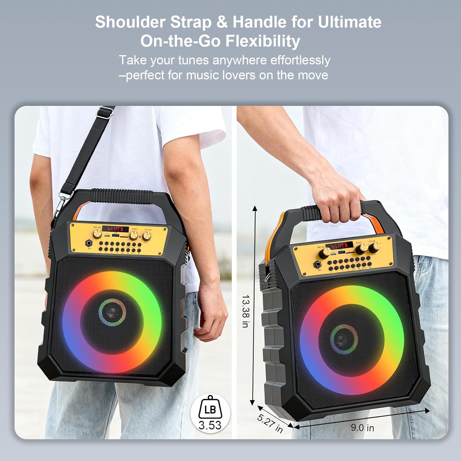 Portable Karaoke Machine for Adults Coaxial Speaker with 2 Wireless Microphones,Bluetooth PA System with 5 Dynamic LED Lights Mode,Supports TF/SD/USB,AUX,FM,REC for Home Party (171-black)