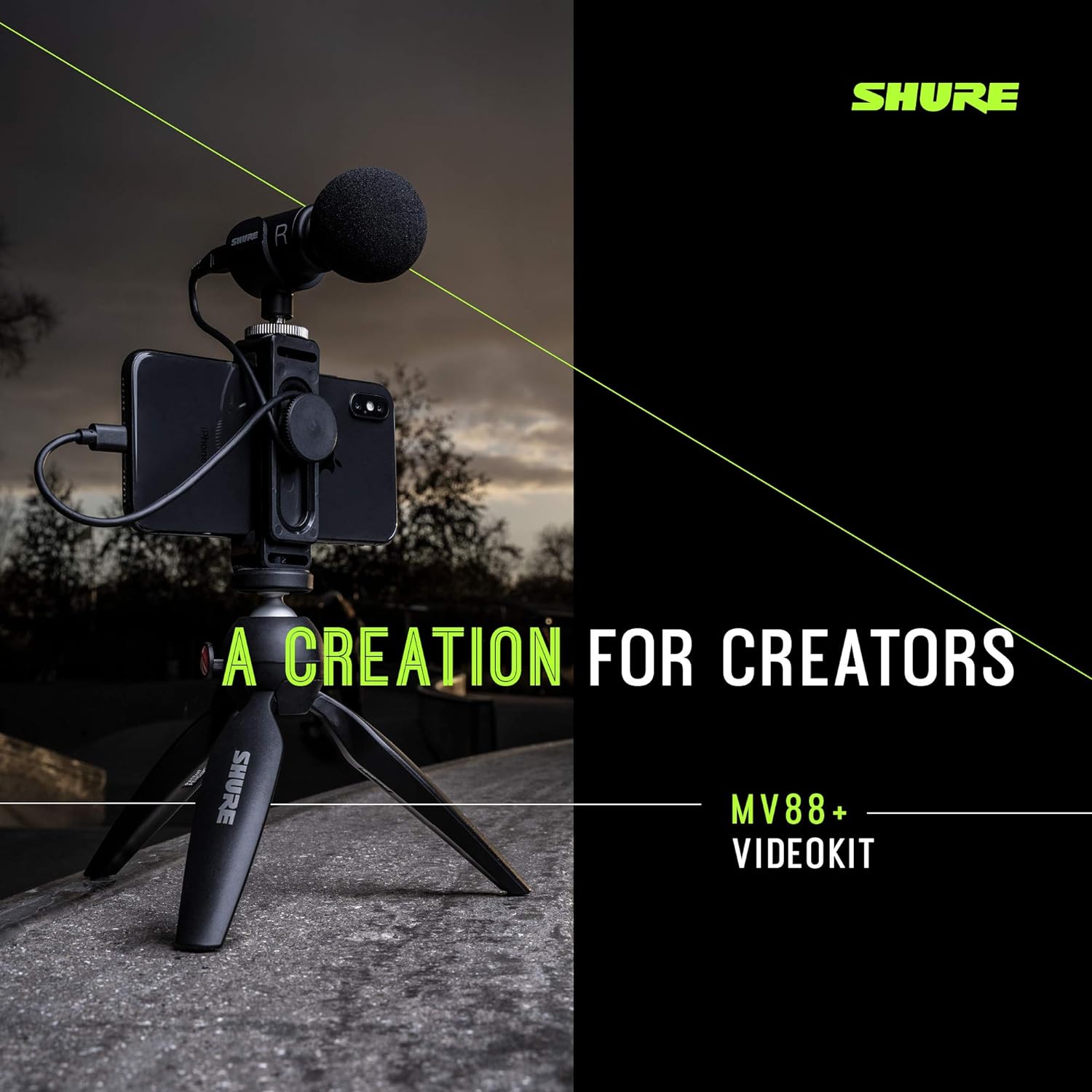 Shure MV88+ Video Kit - Digital Stereo Condenser Microphone for Apple and Android, with Manfrotto PIXI Tripod, Phone Clamp, Mount, iOS and USB-C Cables for Next-Level Compatibility and Connectivity