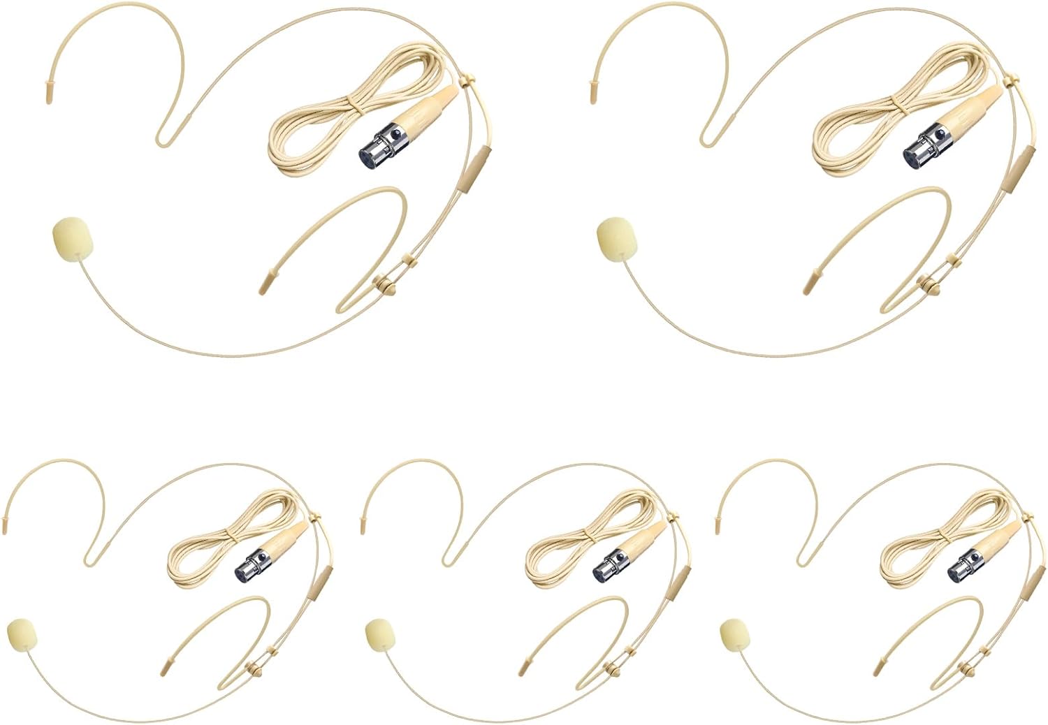 5 Pack Headset/Headworn Microphone Double Over Ear Earset Micophone for Singing Hands-Free Head Hanging Condenser Omnidirectional Mic for Shure,4 Pin Mini XLR,1.5M Cable,Windscreen
