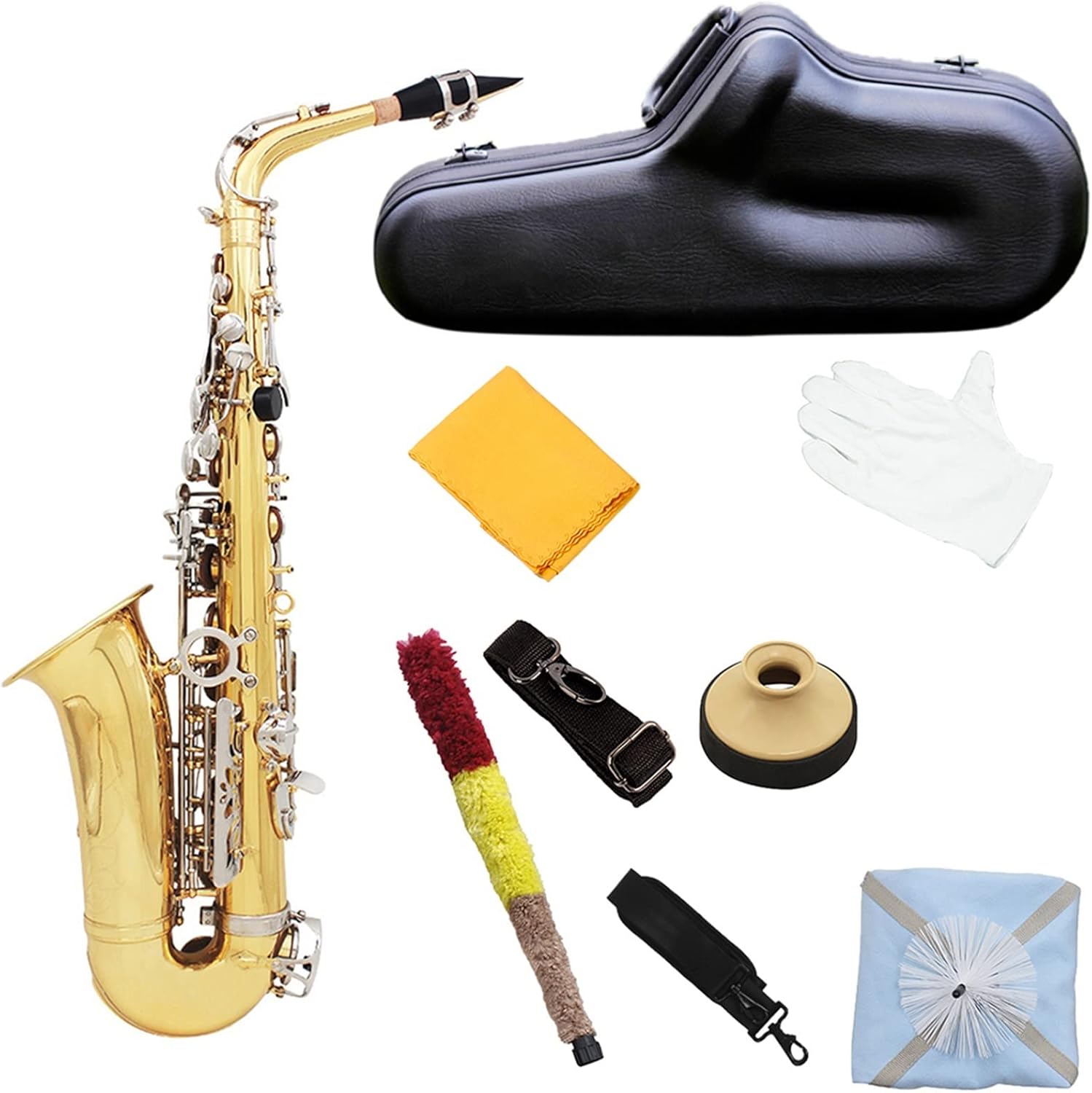 TSTS Alto Saxophone EB Tune Gold Lacquer Silver Key Brass Body Woodwind Instrument Brass Sax Full Kit