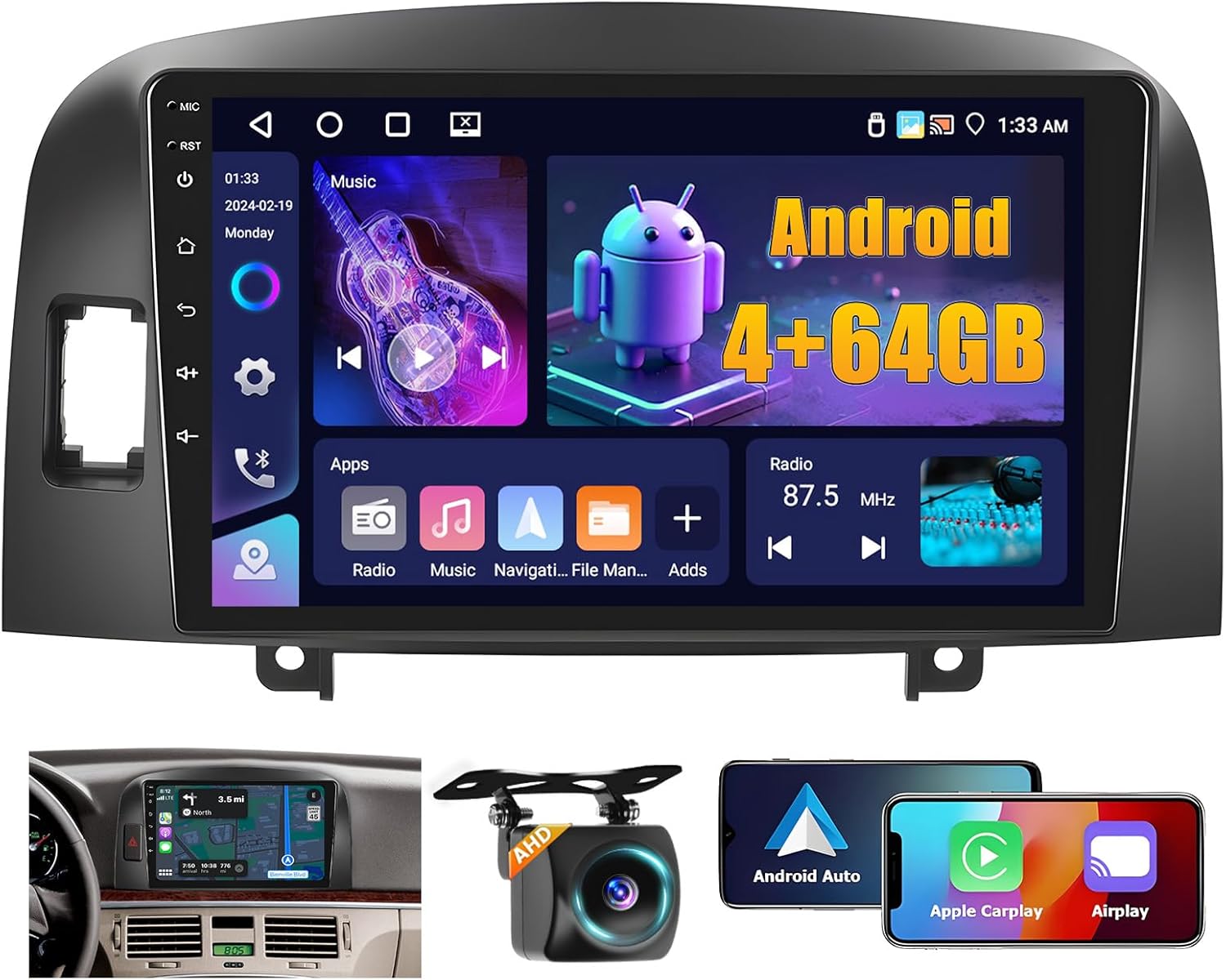 4+64GB Android 15 Car Stereo for Hyundai Santa 2004-2008 Wireless Carplay Android Auto 9