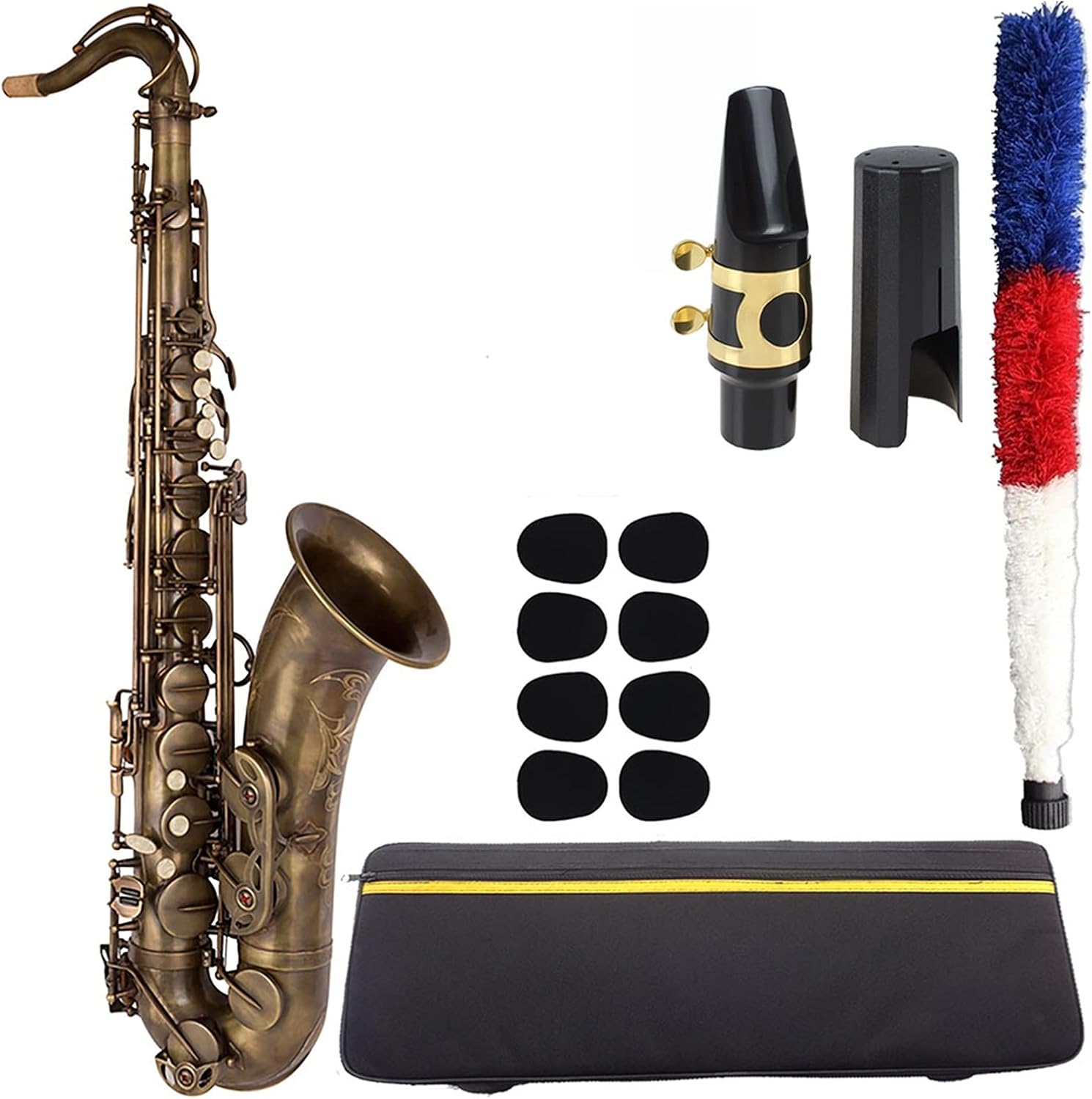 Saxophone Straight Tenor Saxophone Antique Copper B-Flat Tenor Sax Retro Bronze Mouthpiece Key Type Woodwind Instrument (Color : Antique Copper)