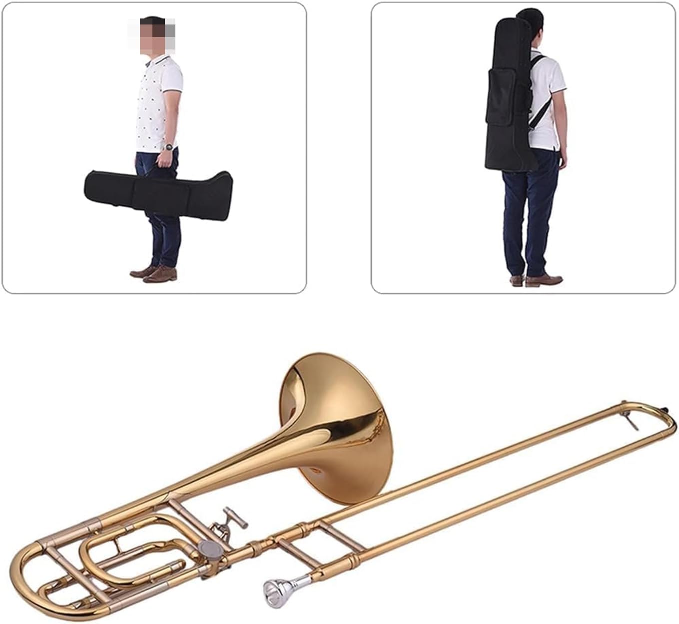 Intermediate Bb Flat Tenor Slide Trombone with F Attachment, Brass Trombone, with Gloves Cleaning Cloth Trumpet Set (A)