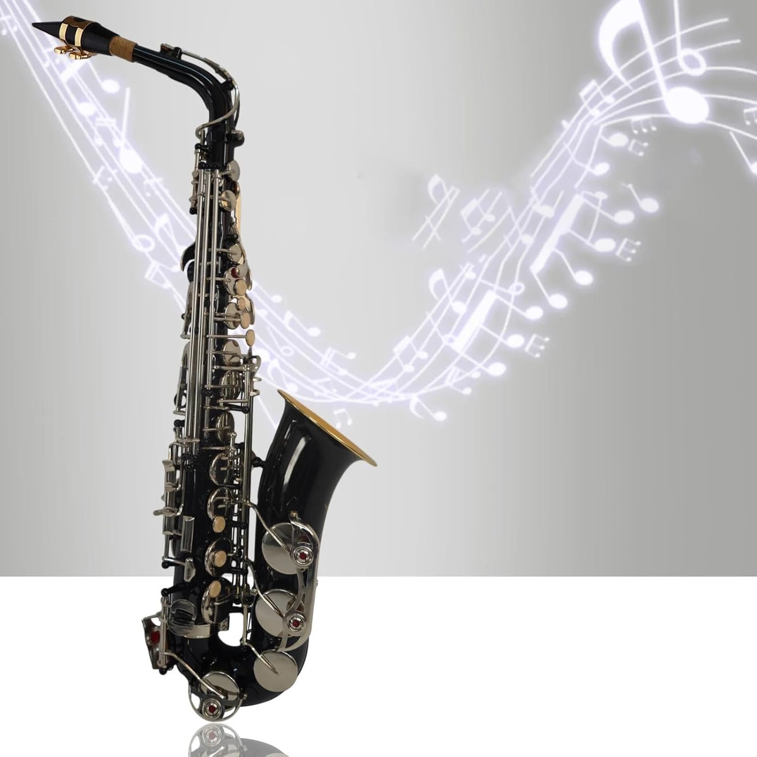 VBDEFRT Black Eb Alto Saxophone Sax Brass Body White Keys Woodwind Instrument With Carry Case Cloth Brush Sax Neck