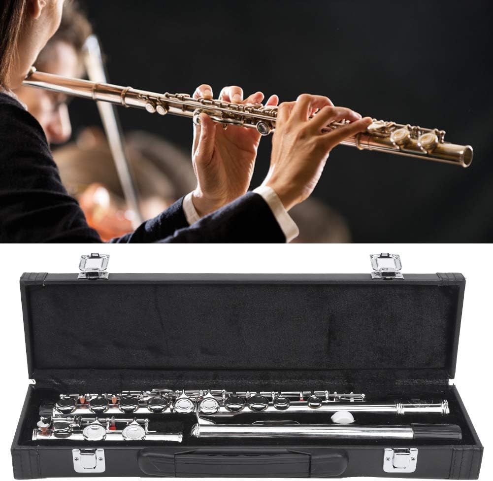 Silver Flute Sterling Flute with Case Professional Test Playing Musical Instruments Comfortable Keys for Music Education