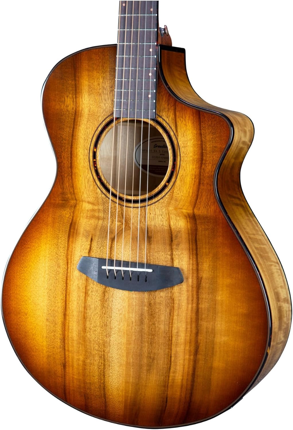Breedlove Pursuit Exotic S Concert 6-String Myrtlewood Wood Top Acoustic Electric Guitar with Slim Neck and Pinless Bridge (Right-Handed, Amber)