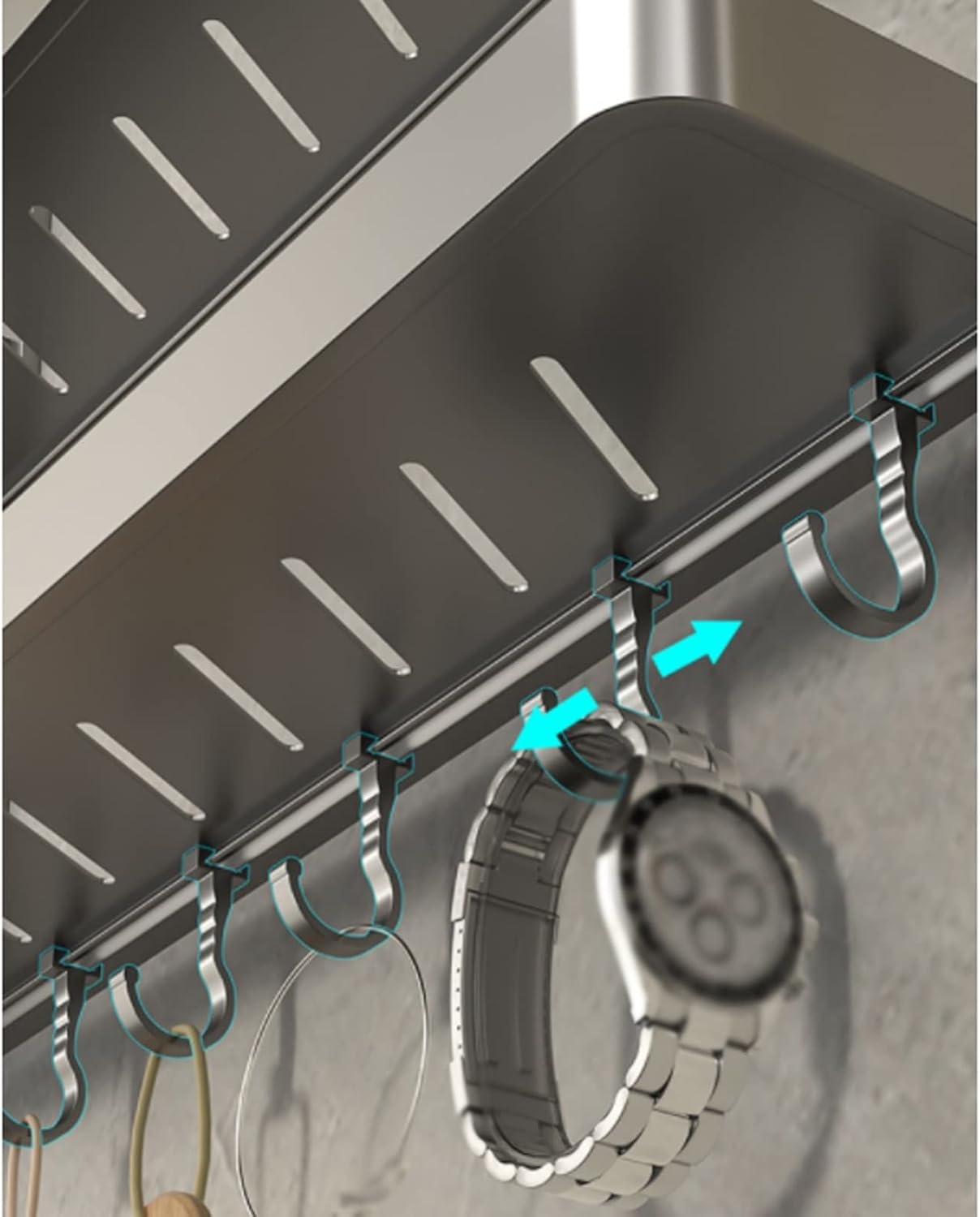 Bathroom Shelf Bathroom Wall Shelf Towel Rack with Towel Bar and Hooks, 2 Tier Shower Shelve Bathroom Shelf, Grey Wall Mount Towel Shelf Bathroom Wall Shelves (Size : L57cm)