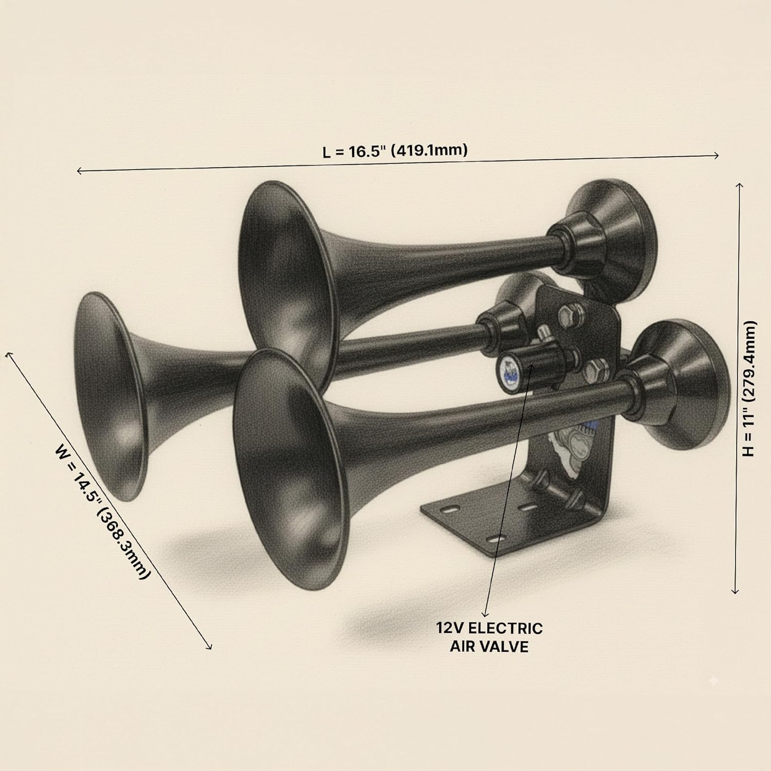 HornBlasters Mini Outlaw 3-Liter Train Horn Kit - Compact 120 PSI Air System - Easy Installation - Loud Multi-Tone Sound - 12 Volt Train Horn Kit for Trucks (HK-MC3B-M3)