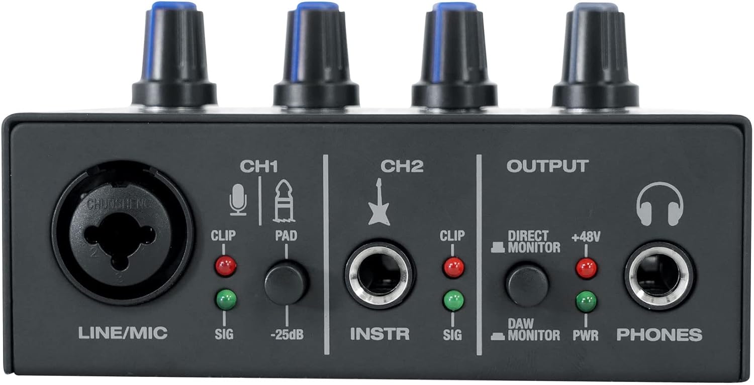 Rockville ROCK-U Mini Bundle: 2x2 USB Recording Interface 24 Bit 192kHz, RCM03 Condenser Microphone w/Shock Mount, PRO-M50 Studio Headphones, DMS40 40 in Boom Arm Stand for 1-Person Podcast, 4-Items