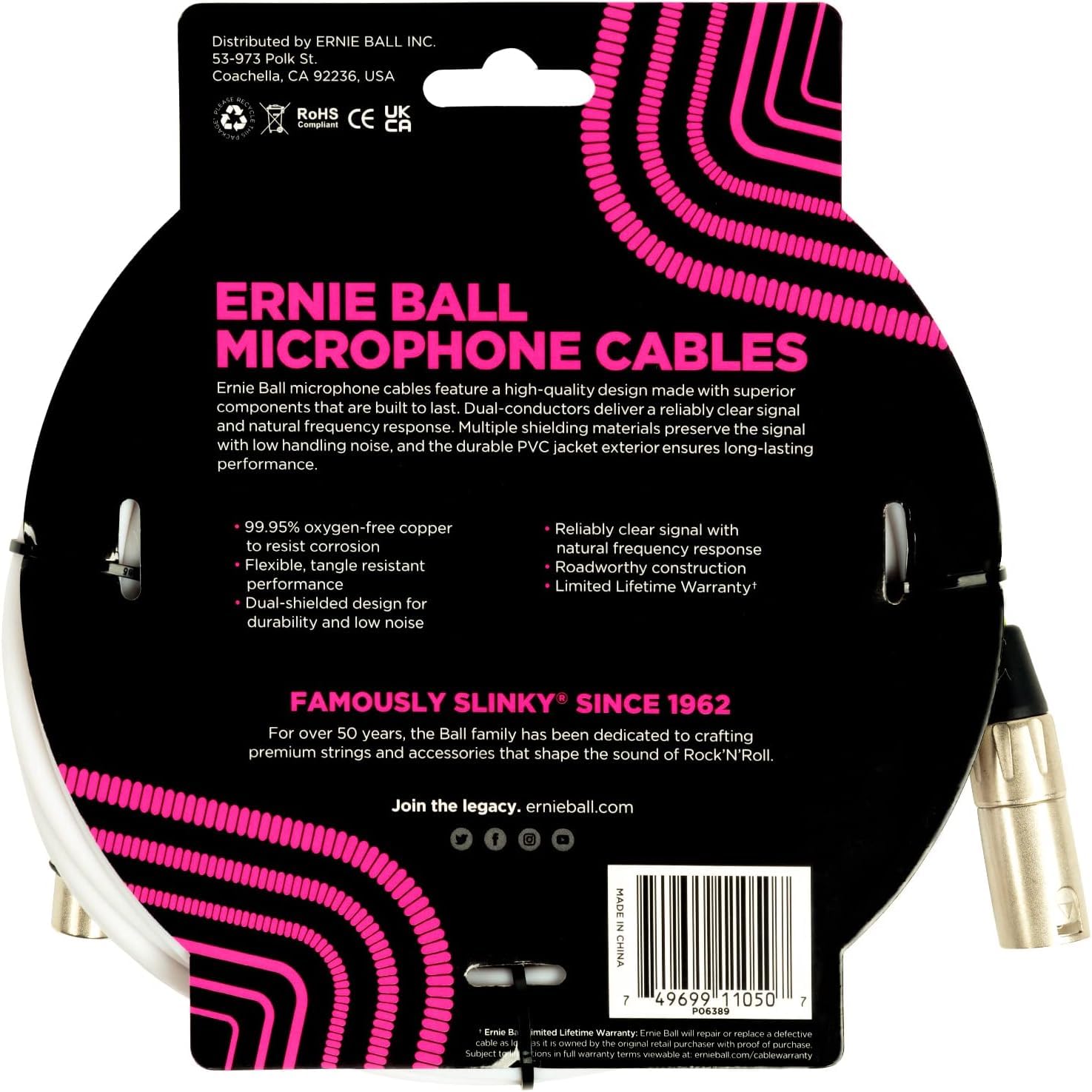 Ernie Ball XLR Microphone Cable with Zorro Polishing/Cleaning Cloth (20 Feet) Pack of 2 P06389