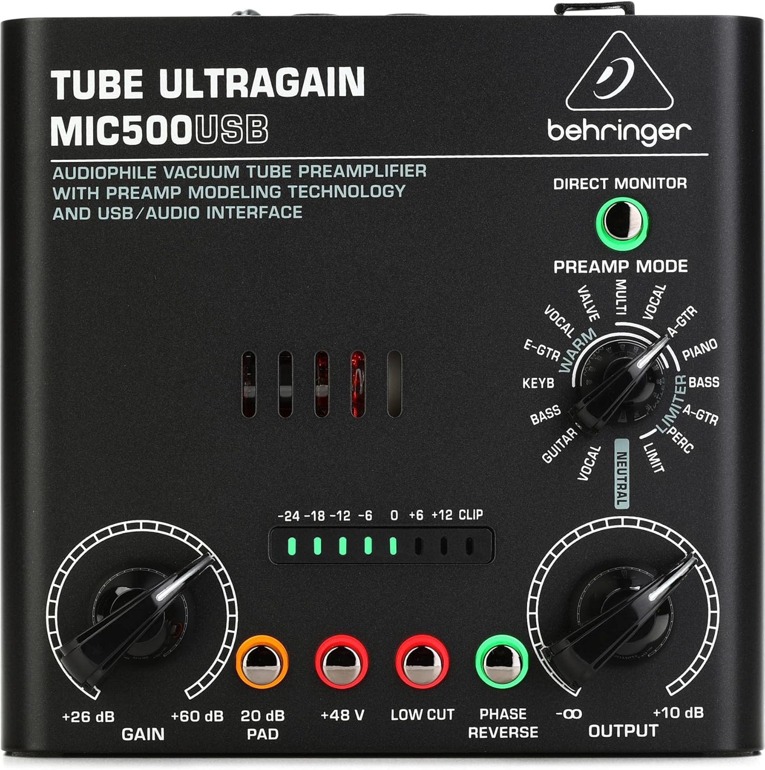 Behringer TUBE ULTRAGAIN MIC500USB Audiophile Vacuum Tube Preamplifier with Preamp Modeling Technology and USB/Audio Interface