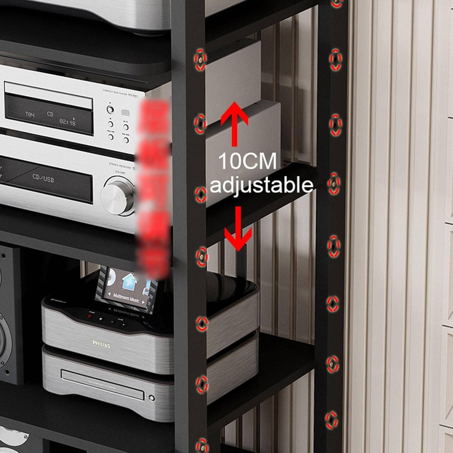 Movable Media Stand Media Stand Entertainment Center for TV, Streaming Devices, Open Multi-Function Storage Shelves, Black (Size : 7 Tier-50x45x131cm)