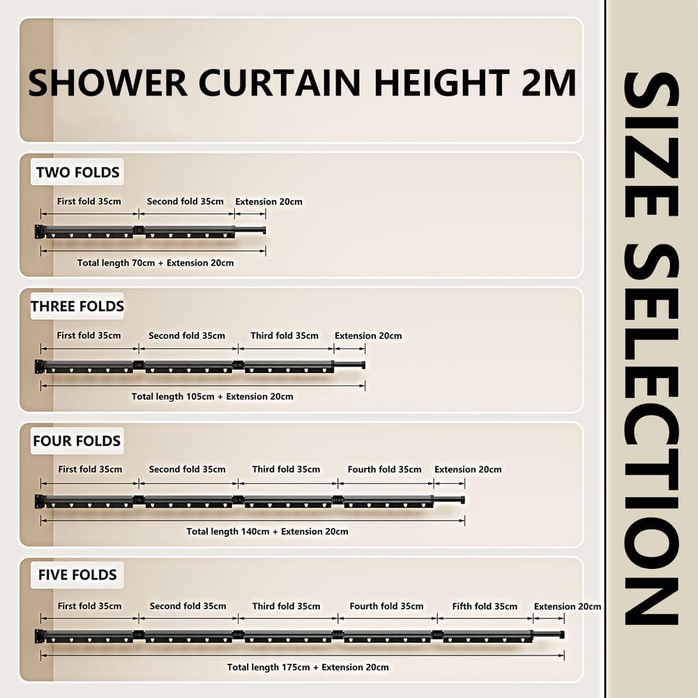 Modern Polyester Fabric Shower Curtain, Wall Mount Corner Shower Curtain Set with Folding Alloy Pole, for Bathroom/Rv/Hotel,White,Four fold Pole