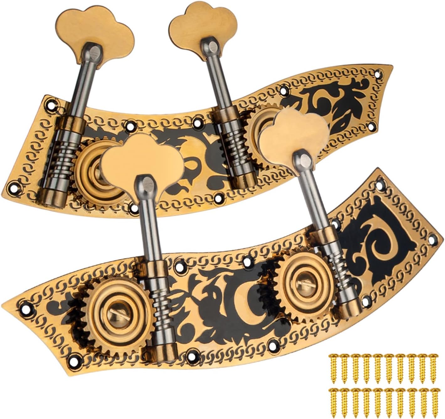 Engraved Double Bass Dual Tuning Pegs Tuner Machine Heads 2 Left 2 Right for 4/4 3/4 Double Bass Guitar Machine Heads Knobs