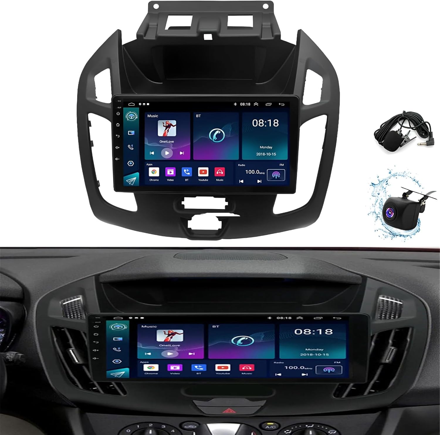 Android 13 Car Radio Stereo, 9'' Touch Screen Car Audio Multimedia Receiver fit for Ford Transit Tourneo Connect 2014-2018 with Carplay & Android Auto GPS WiFi Bluetooth Mirror Link[2+32G]