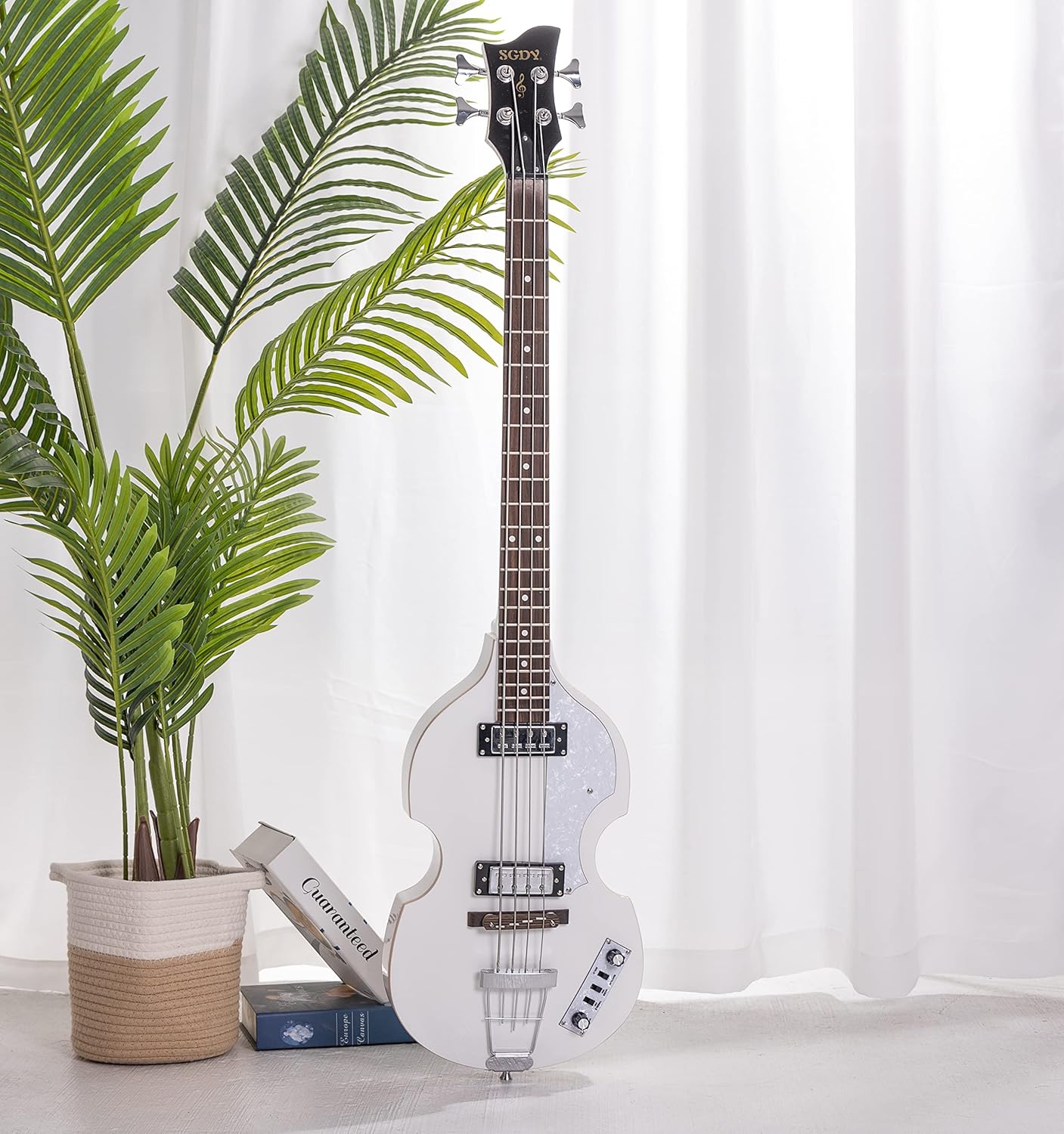 4 String Electric Bass Guitar,Standard Right Handed,Maple Plywood Hollow Body Rosewood Fretboard Maple Neck,White