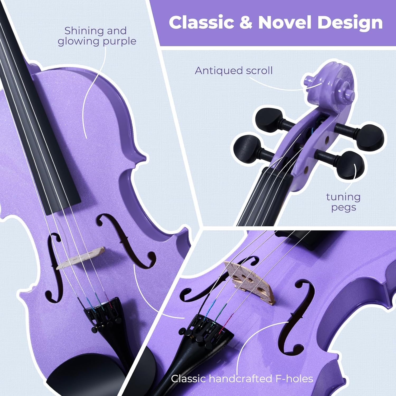 Vangoa Purple Violin 4/4 Size + 38inch 5 String Banjo Music Ultimate Bundle for Beginners Teenagers and Adults - Complete Starter Kits with Full Accessories - Ideal Musical Gift Bundle