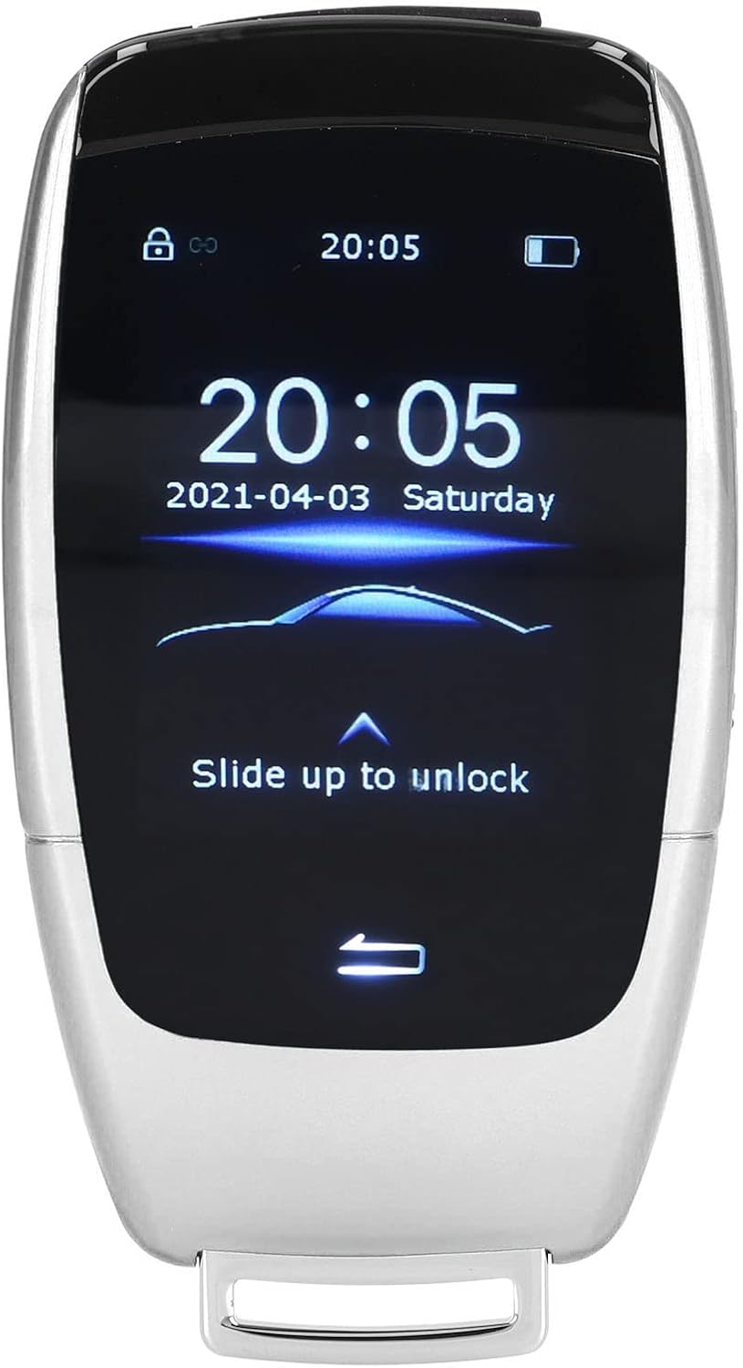 Keyless Universal Remote Car Key, Remote Keyless Entry System for Start/Stop Engine Button Models with LCD Touch Screen, Anti Theft Universal Car Key Fob Replacement(Silver)