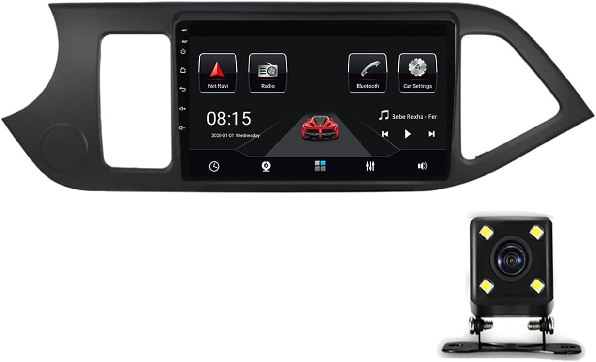 Double Din Car Stereo with Backup Camera, Carplay, Android Auto, Steering Wheel Controls, 9 Inch Touch Screen MP5 Player for Kia Morning 2 Picanto 2011-2017 FM Car Radio Receiver