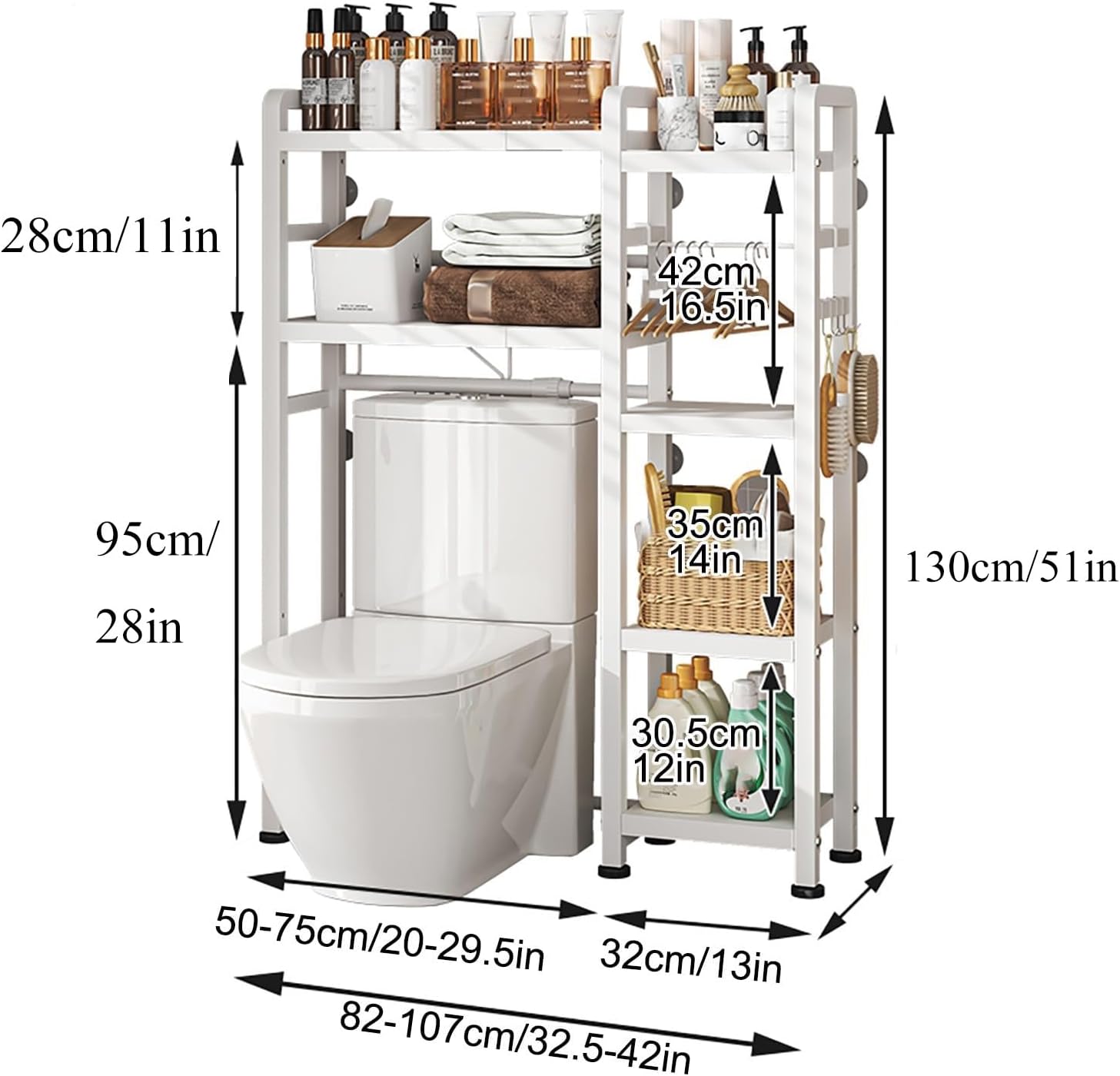 Over The Toilet Storage Rack, Stable Freestanding Above Toilet Organizer, Small Coffee Station Organizer, Adjustable Height Floating Shelf, Corner Wall Shelf for Bathroom Restroom Laundry Balcony