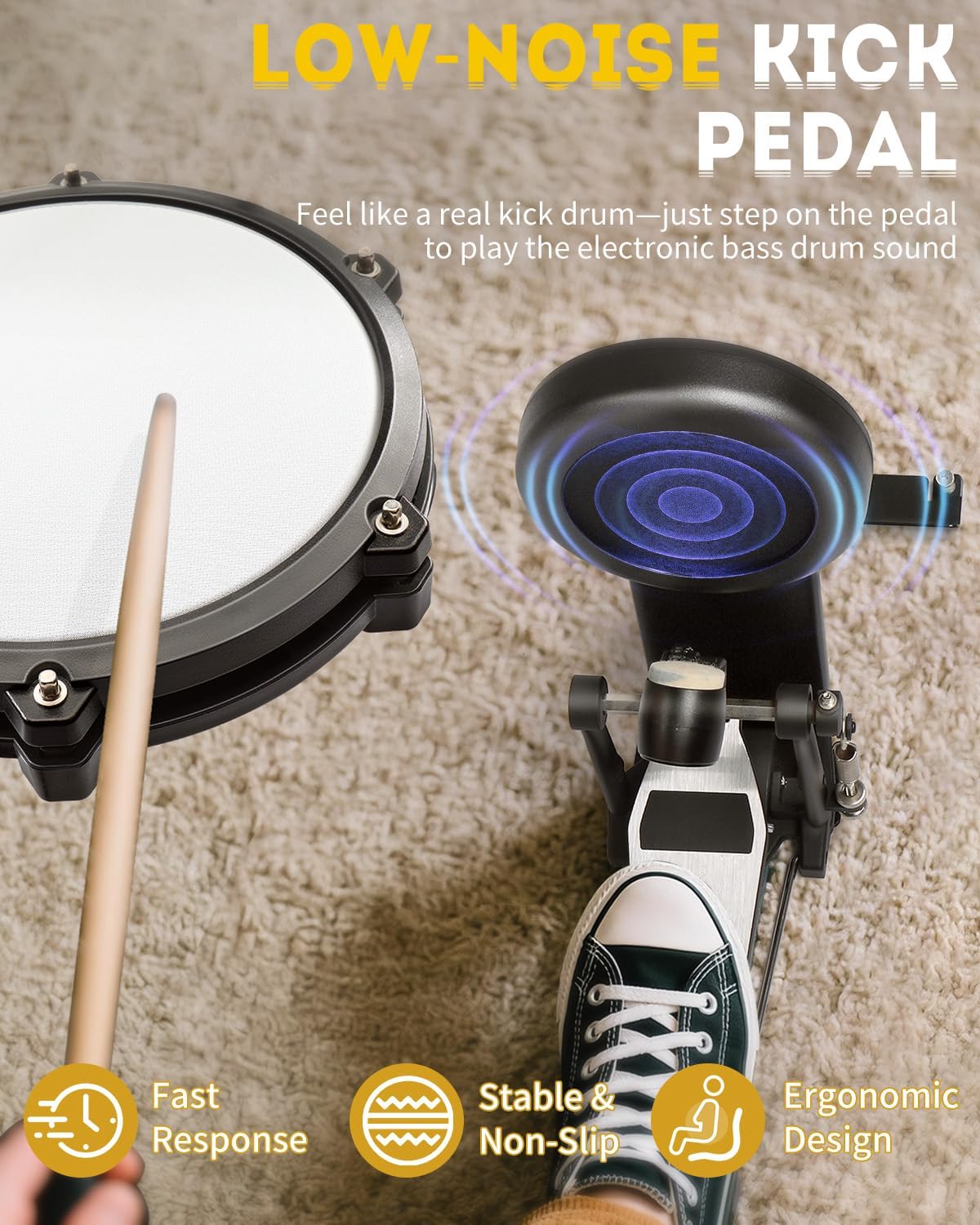 Ktaxon Electric Drum Set, Electronic Drum Set with USB MIDI, Dual Power Modes, 3 Smart Coaching, Dual Zone Triggering, Metronome, Record, 225 Authentic Sounds, 64 Polyphony & 30 Demos for Adults(Full)