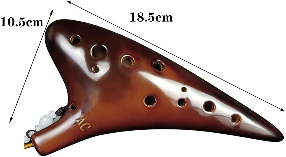 Ocarinas 12 Hole Ceramic Instrument Easy to Learn Perfect for Beginners, Professional Flute Instrument (Color : Brown, Size : 18.510.5cm)